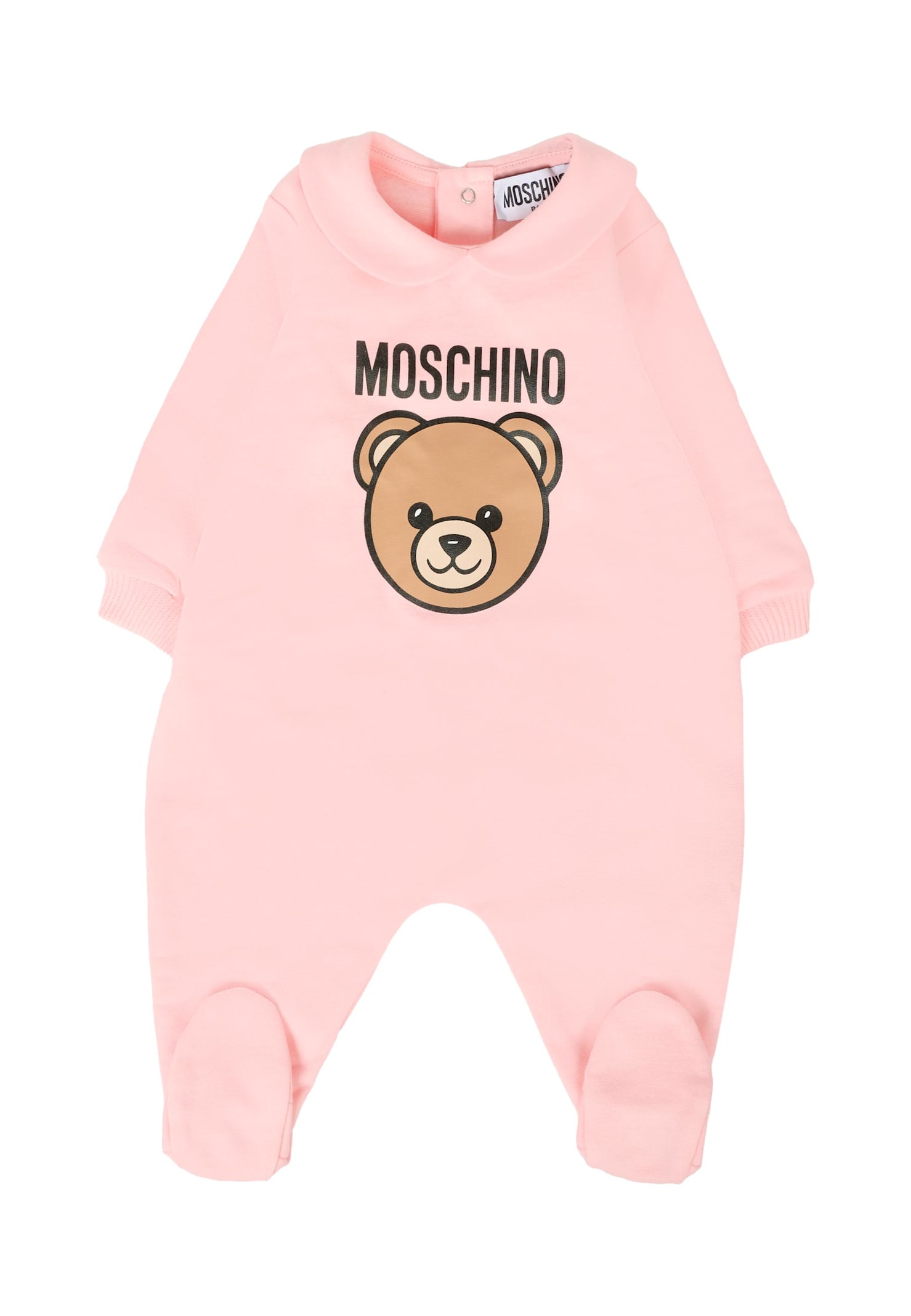 Moschino Pink Romper For Baby Girl With Teddy Bear And Logo In Pink