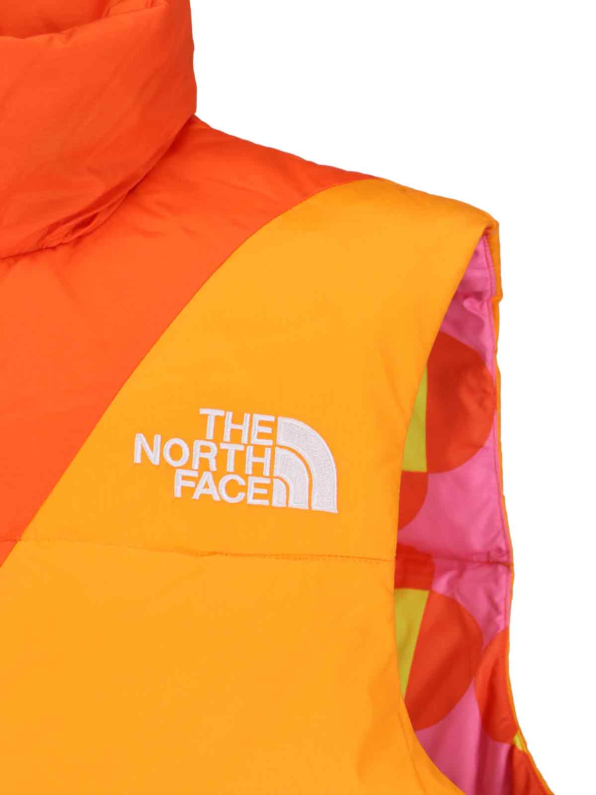 The North Face Color-block Down Vest With Removable Hood In Orange
