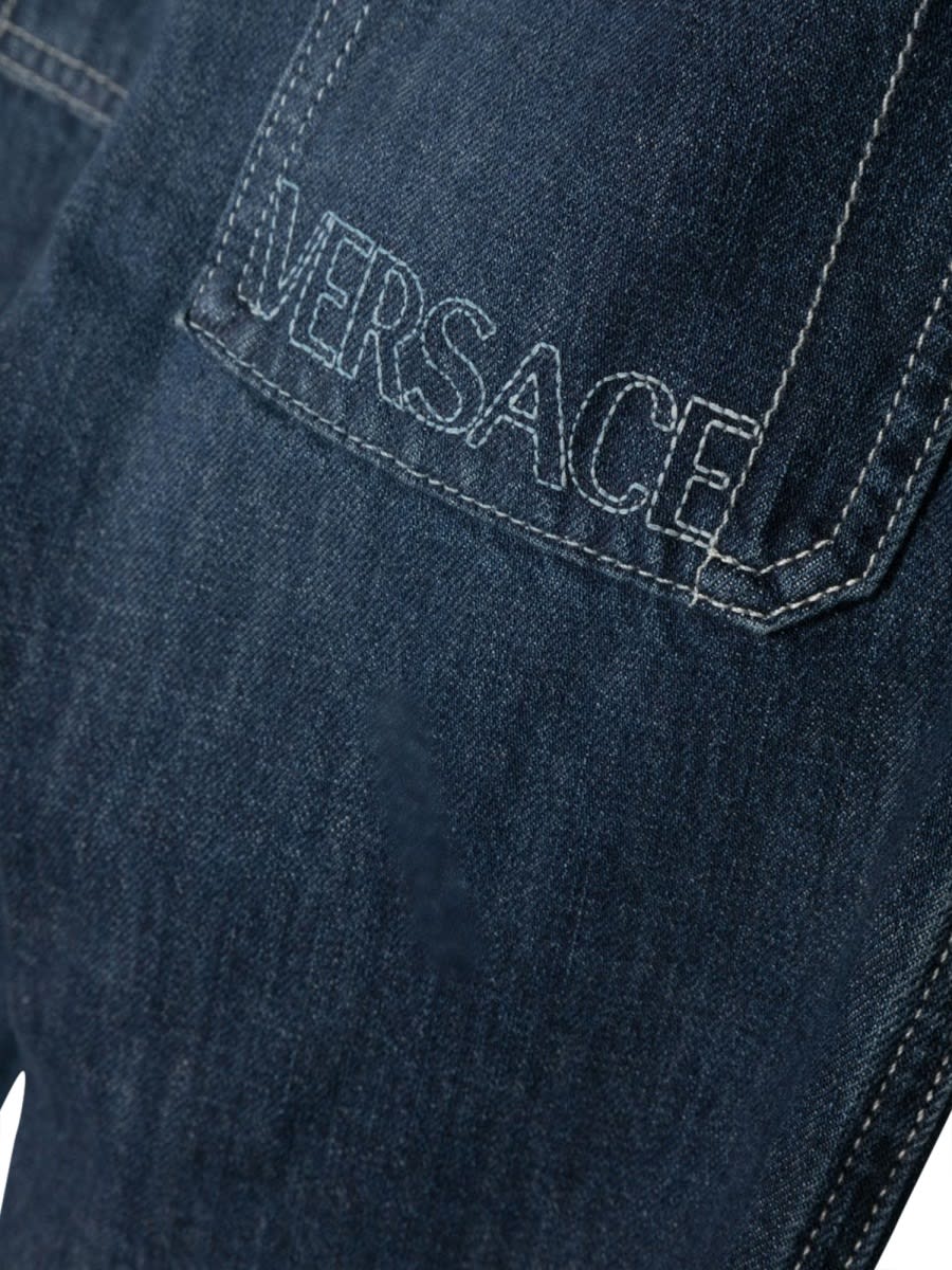 Shop Versace Jeans With Embroidered Logo In Denim