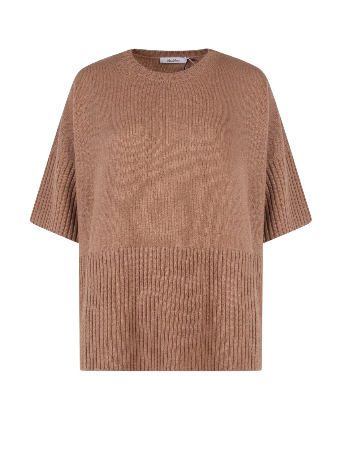 Shop Max Mara Oversized Crewneck Knitted T-shirt In Cammello