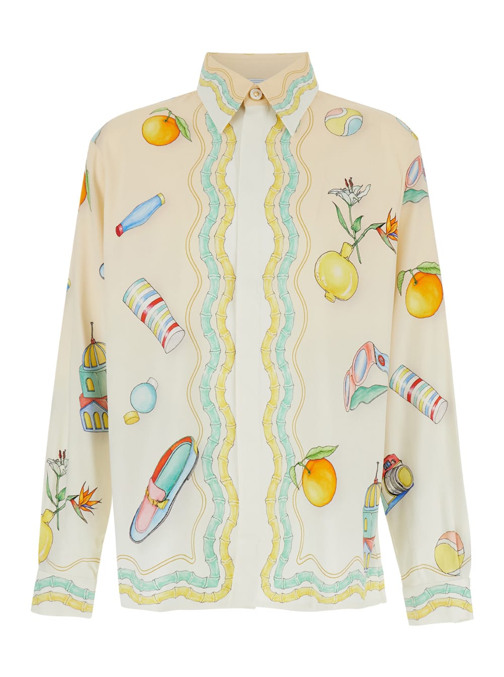 Shop Casablanca Multicolor Long Sleeve Shirt With All-over Graphic Print In Cady Man In White