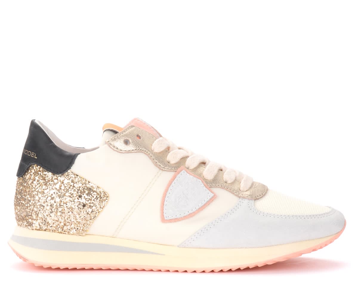 White And Gold Philippe Model Tropez X Glitter Sneakers