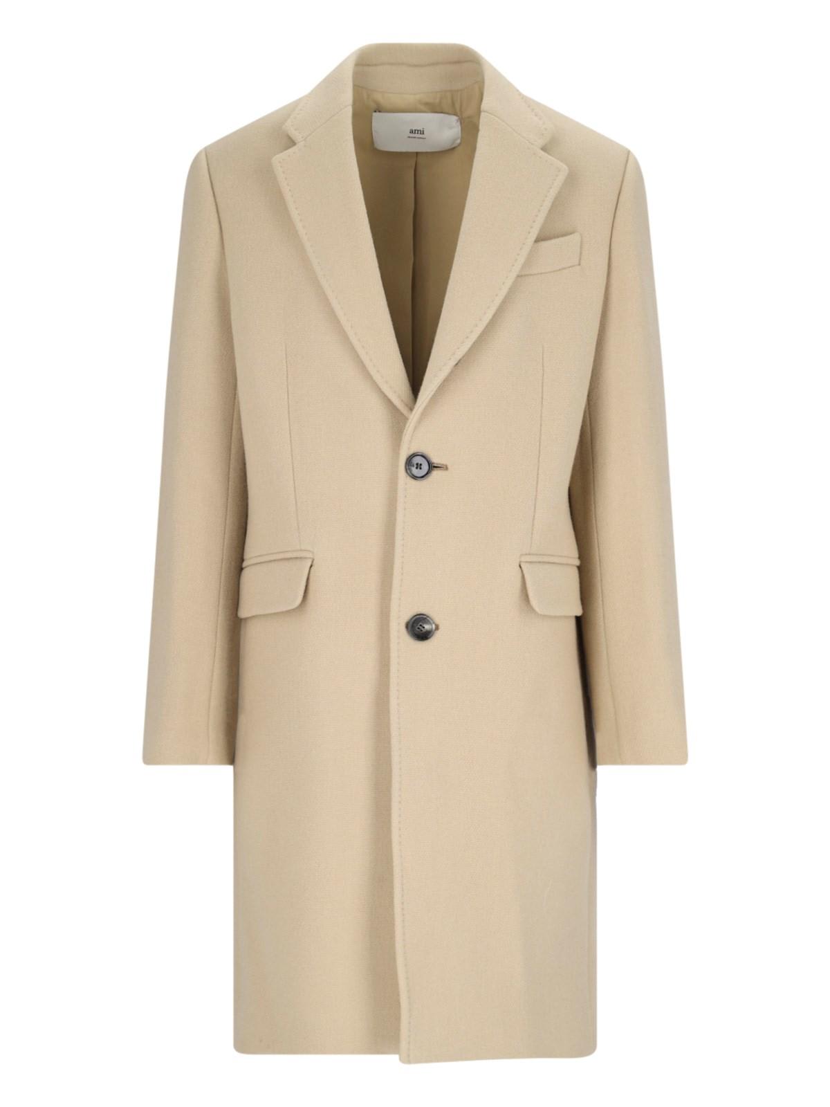 Shop Ami Alexandre Mattiussi Single-breasted Coat In Beige