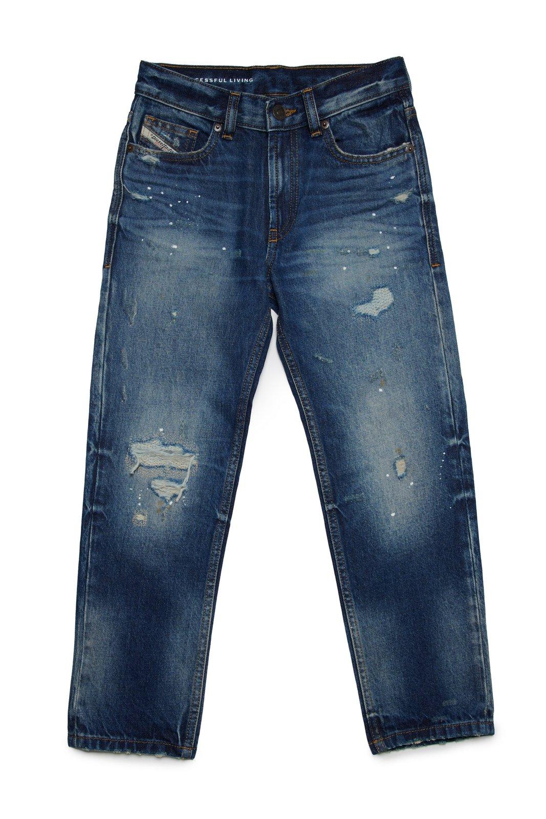 Shop Diesel 2010-j Distressed Straight Leg Jeans In Blu