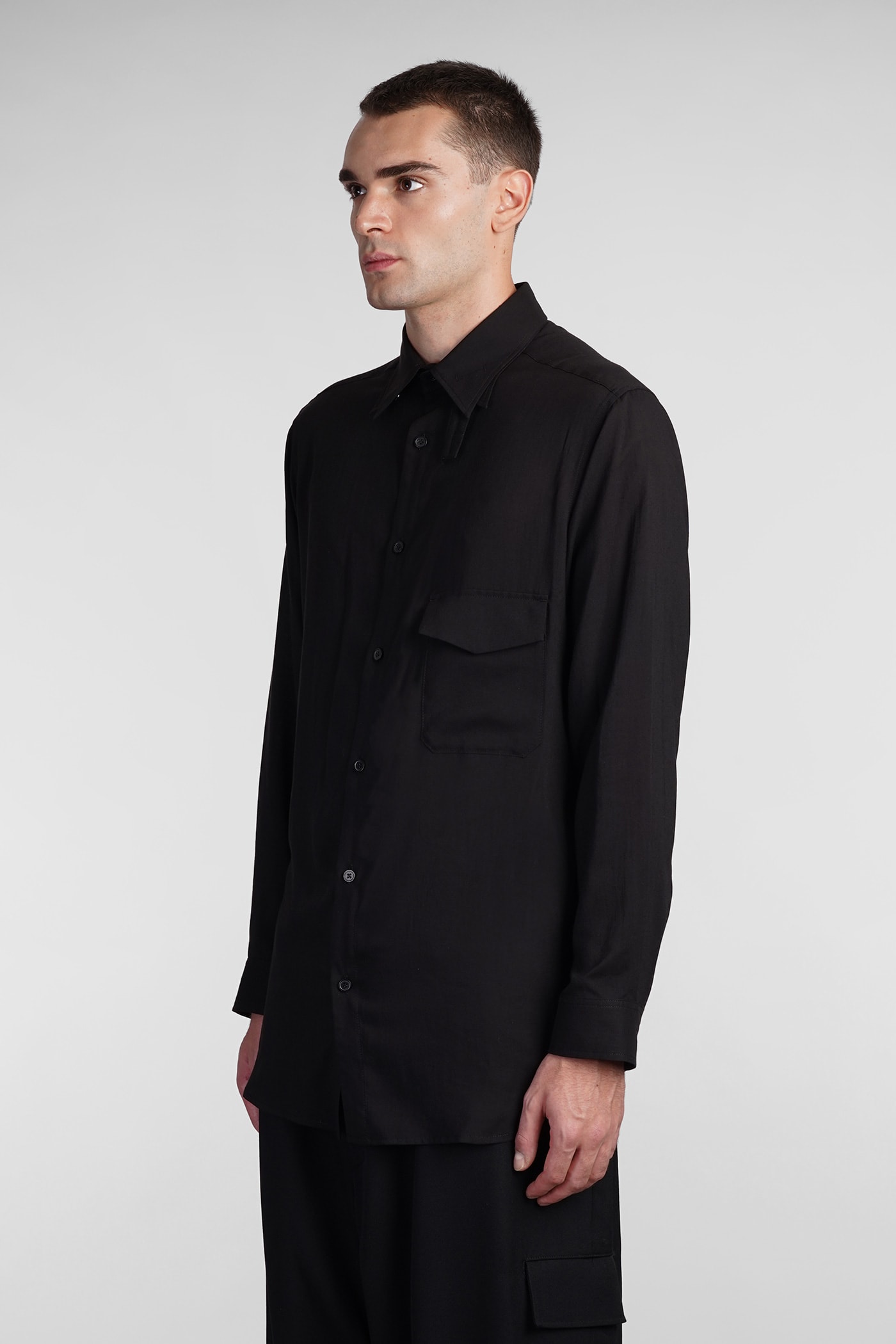 Shop Yohji Yamamoto Shirt In Black Cotton