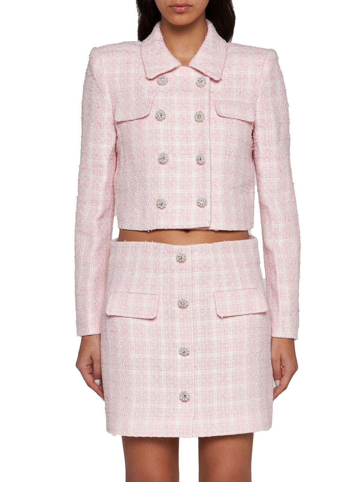 Shop Self-portrait Boucle Collar Jacket In Pink/white