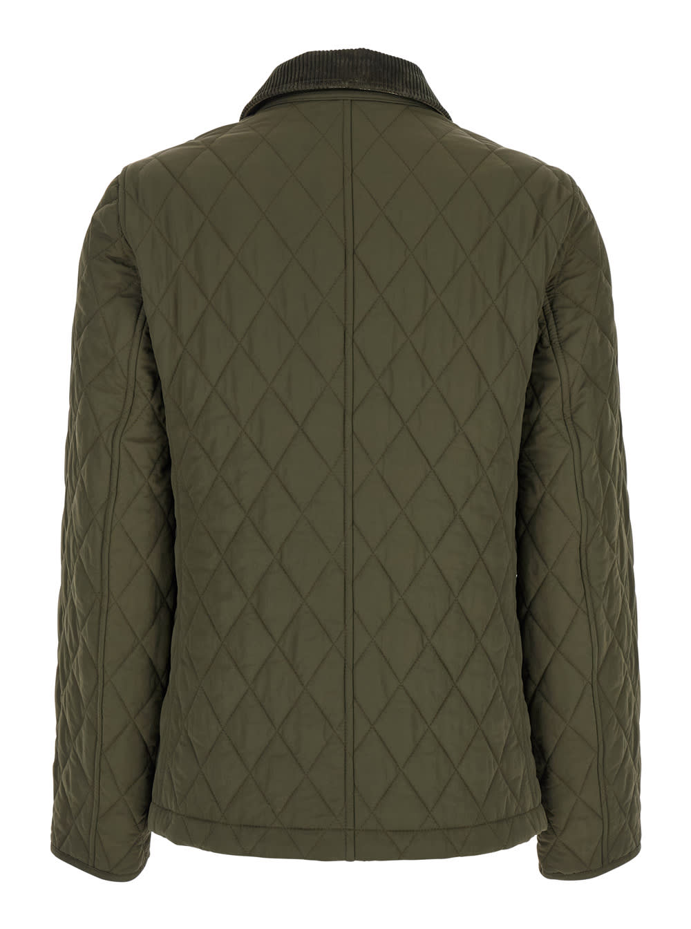 Shop Burberry Green Jacket With Classic Collar In Quilted Tech Fabric Woman