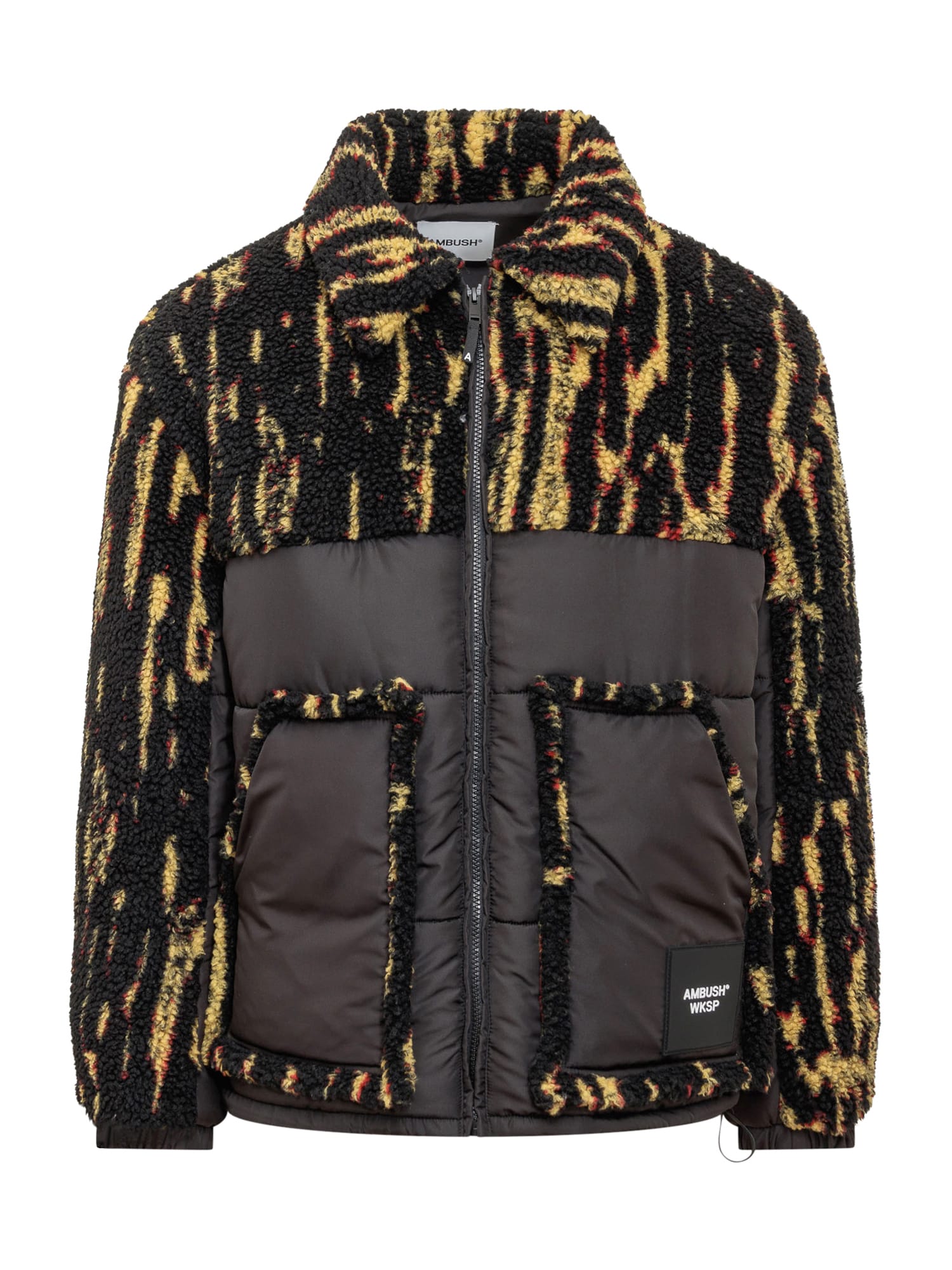 Ambush Multicolor Abstract-print Panelled Jacket In Yellow Fluo