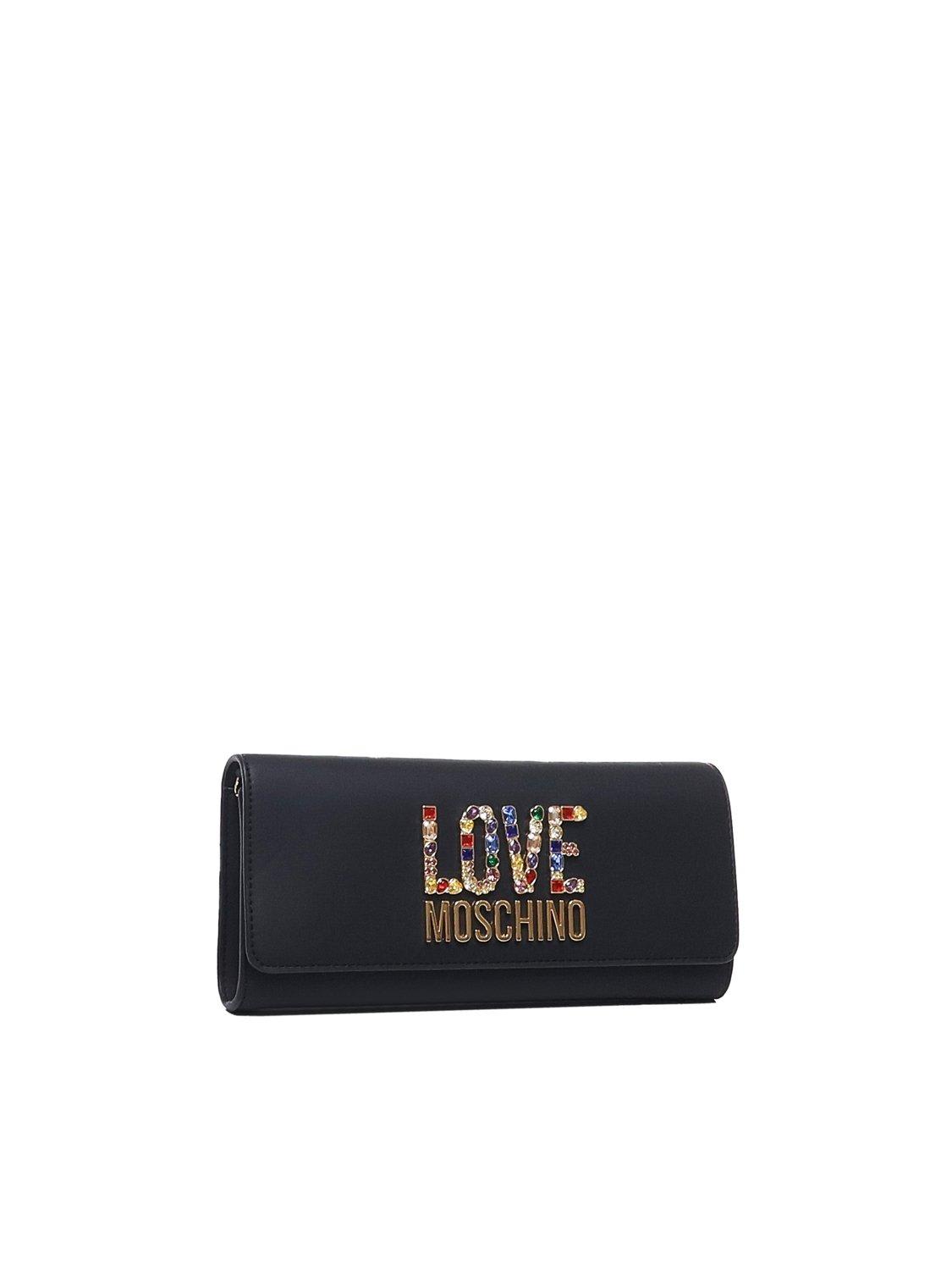 Shop Moschino Logo-lettering Chain-linked Clutch Bag In Nero