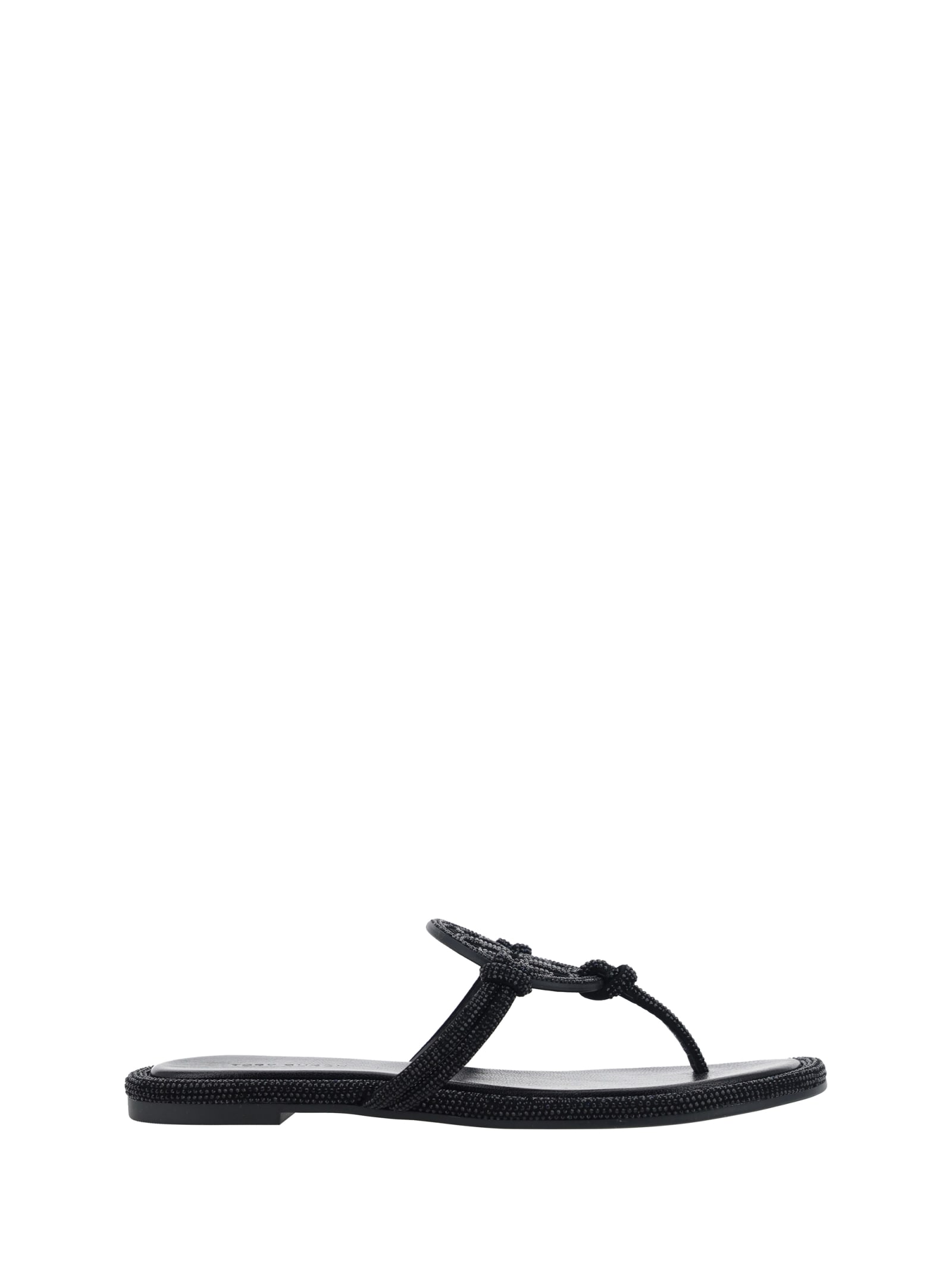 Tory Burch Miller Pave Logo Thong Sandals In Black
