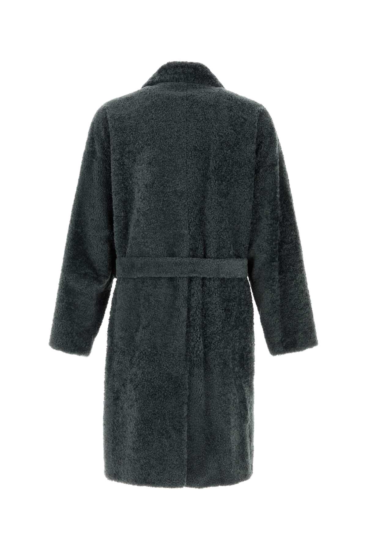 Shop Giorgio Armani Dark Green Shearling Coat In Grigio