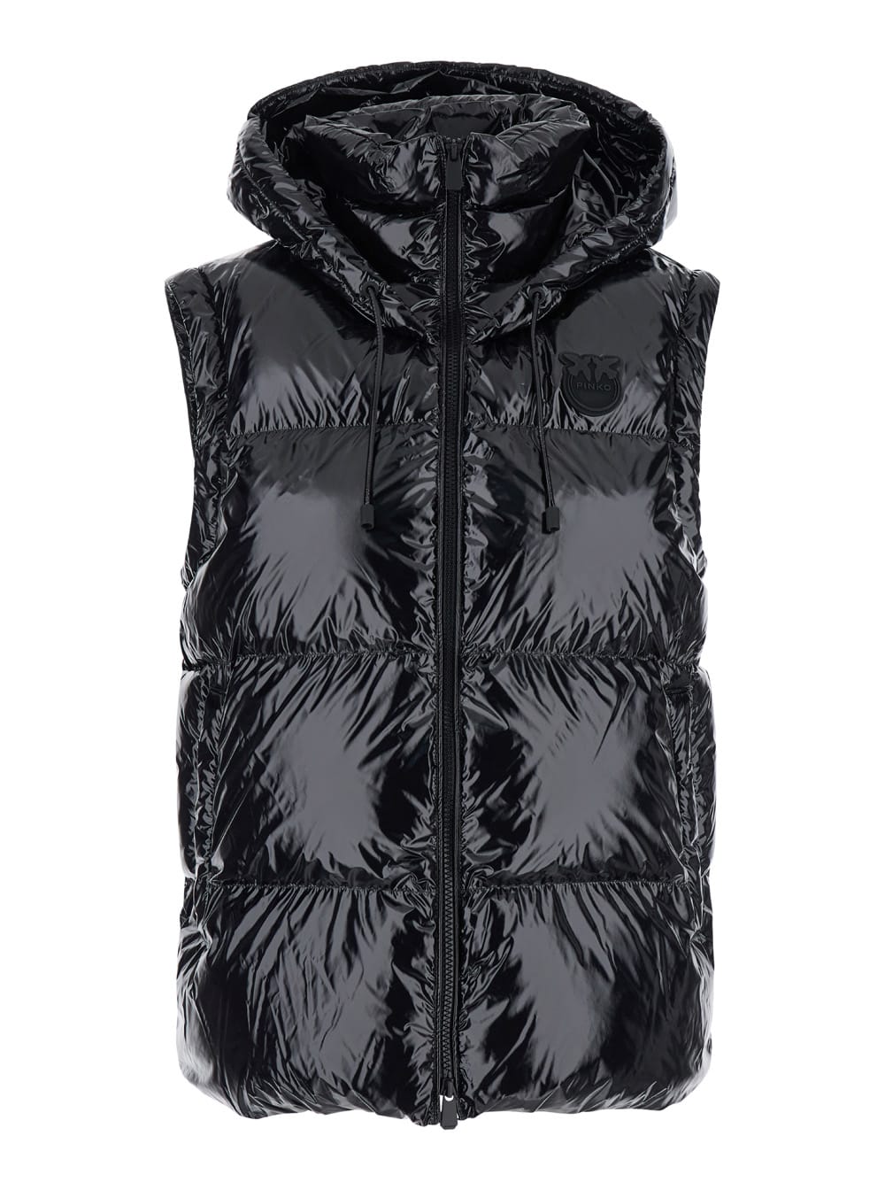 Shop Pinko Indice Black Down Jacket With Logo Detail On The Front In Tech Fabric Woman