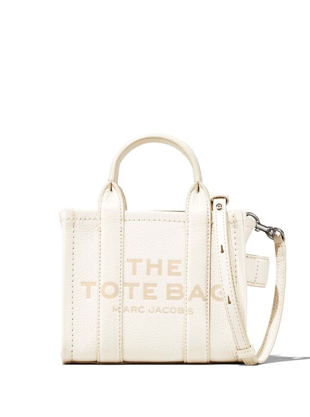Shop Marc Jacobs The Micro Tote Bag White Shoulder Bag With Logo In Grainy Leather Woman