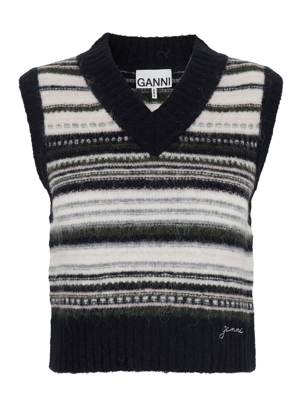 Shop Ganni Soft Wool Stripe Vest In Black