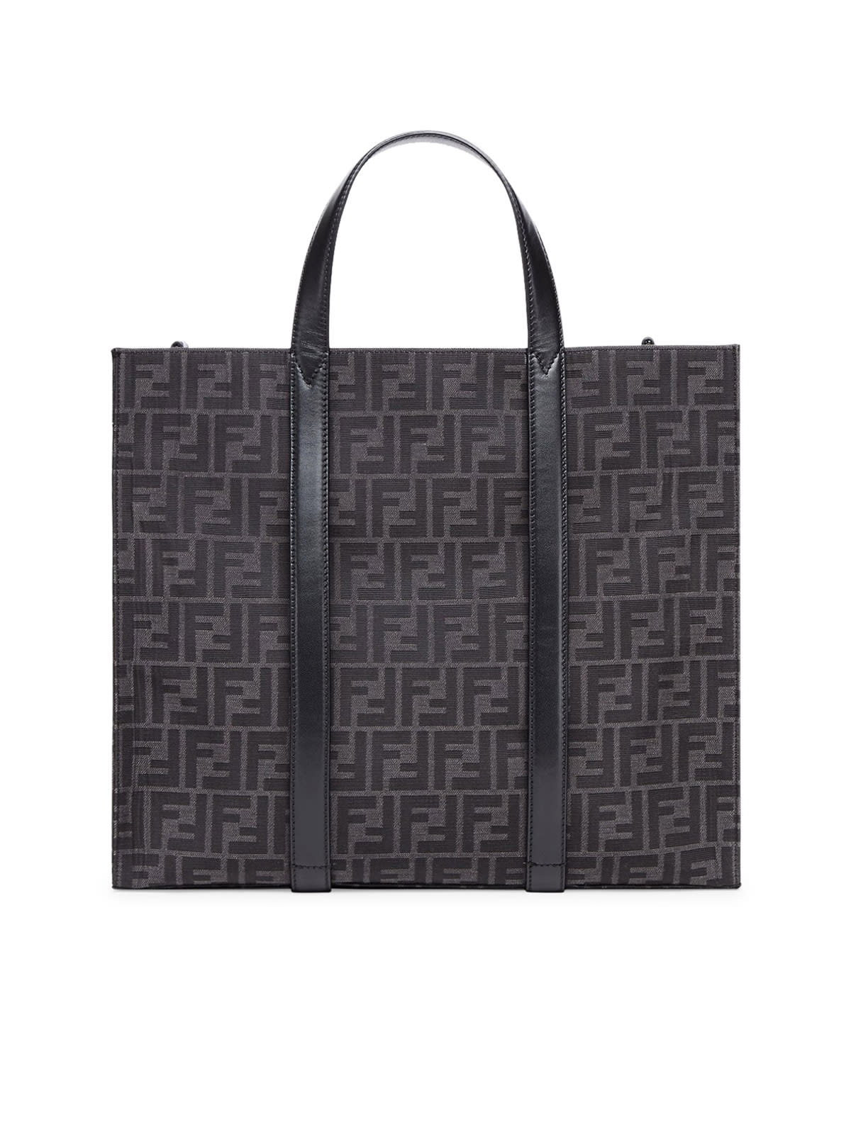 Shop Fendi Shopping Shopping Bag Jacquard Ff 19 In Npn Asfalt Black Palladio