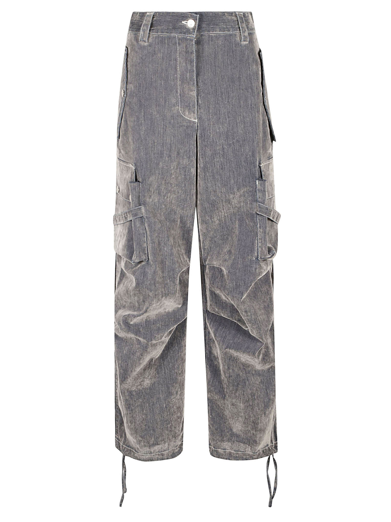 Msgm Wide Leg Side Pockets Cargo Jeans In Grey