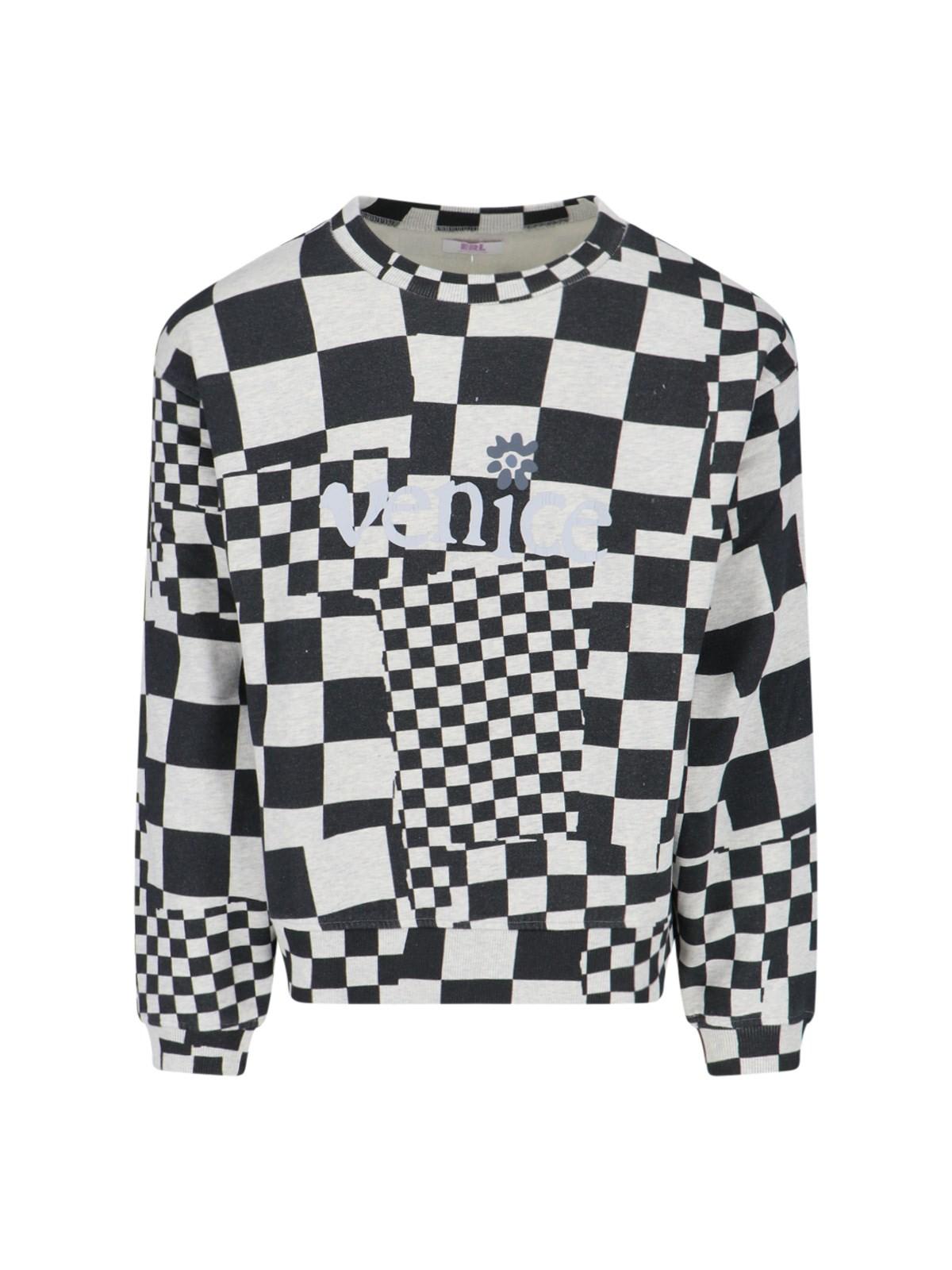 Shop Erl Check Print Crew Neck Sweatshirt In Checker