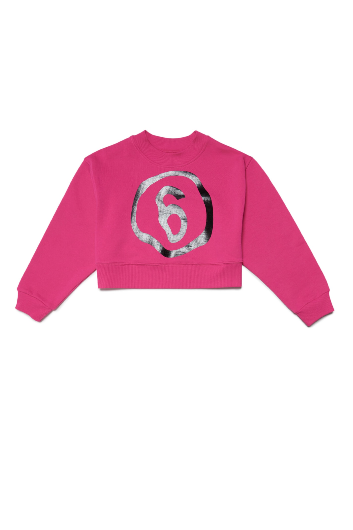 MM6 MAISON MARGIELA MM6S53U SWEAT-SHIRT MAISON MARGIELA PINK CROPPED CREW-NECK COTTON SWEATSHIRT WITH FLUID EFFECT LOGO