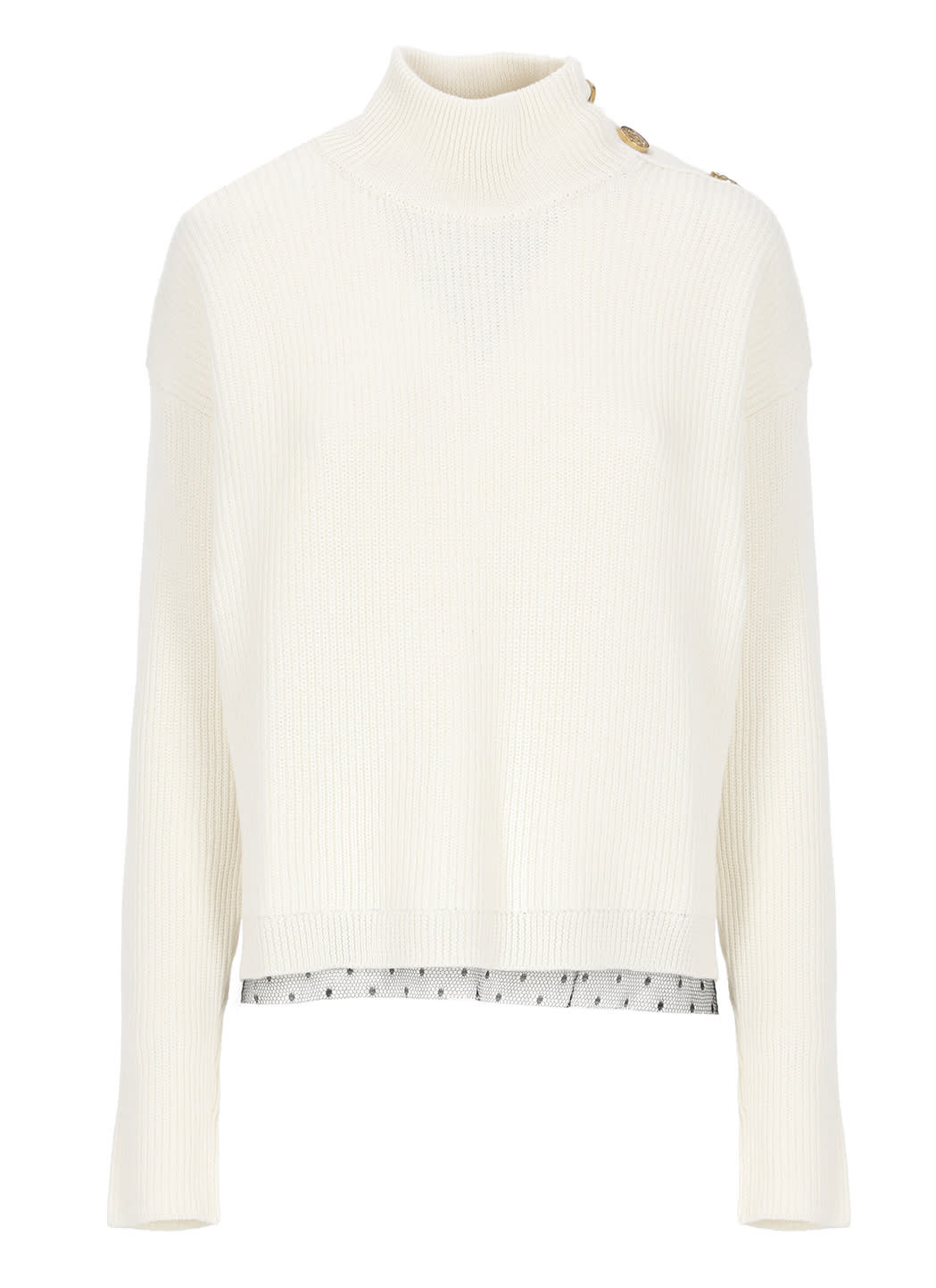 RED Valentino White Sweater With Buttons And Tulle Point Desprit