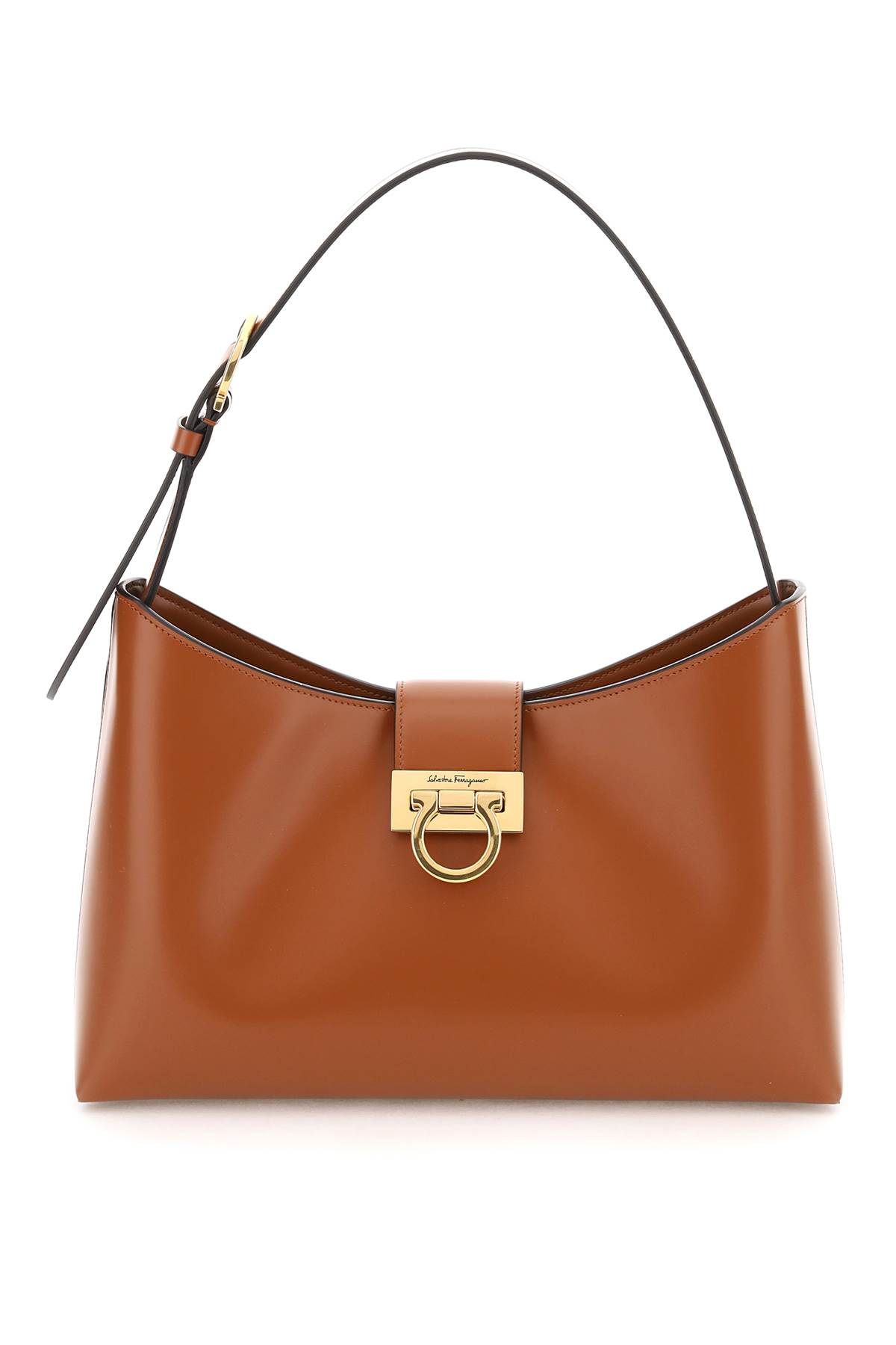 Shop Ferragamo Trifolio Shoulder Bag In Leather Brown
