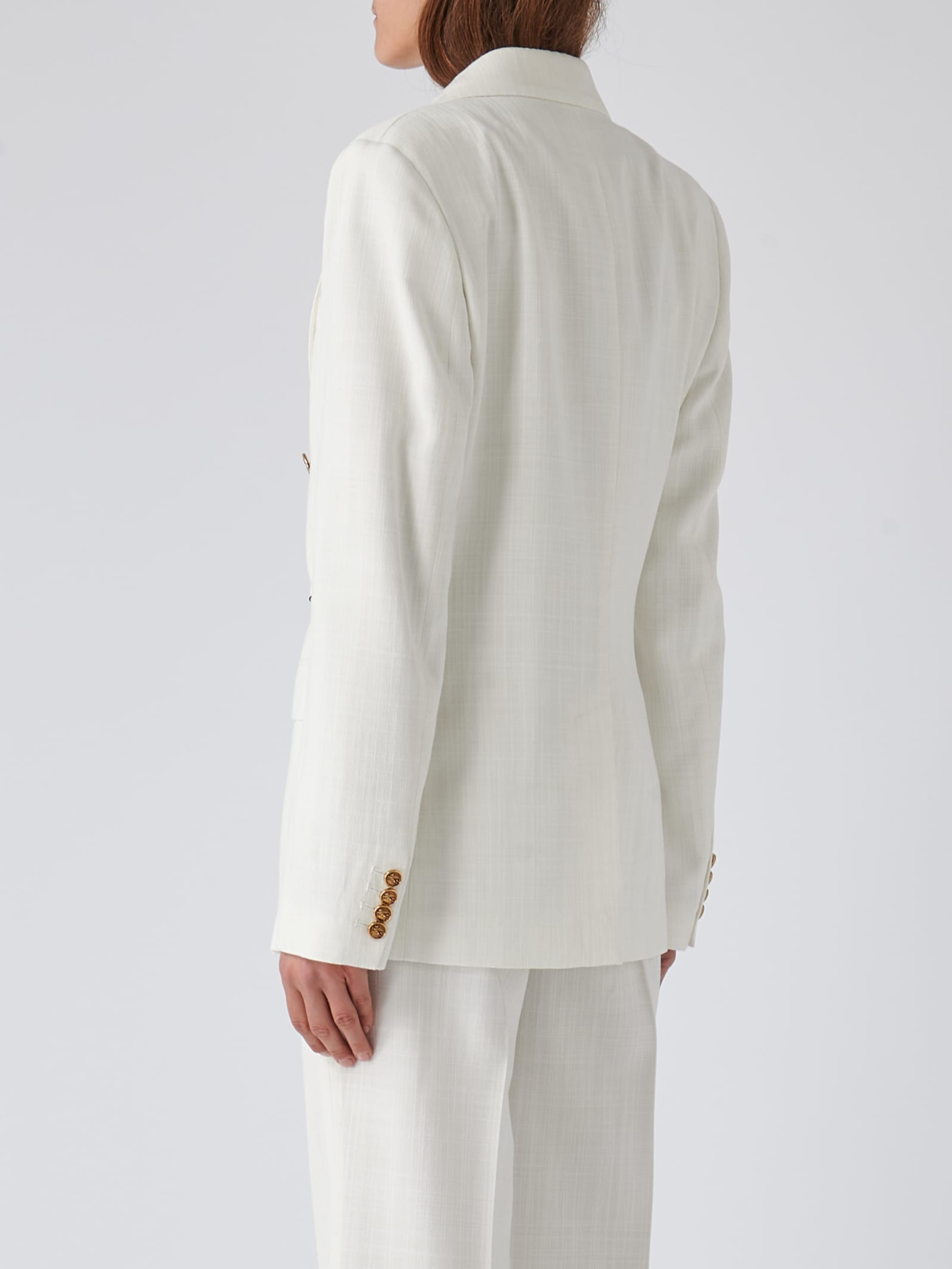 Etro Slub-texture Double-breasted Tailored Blazer In Bianco
