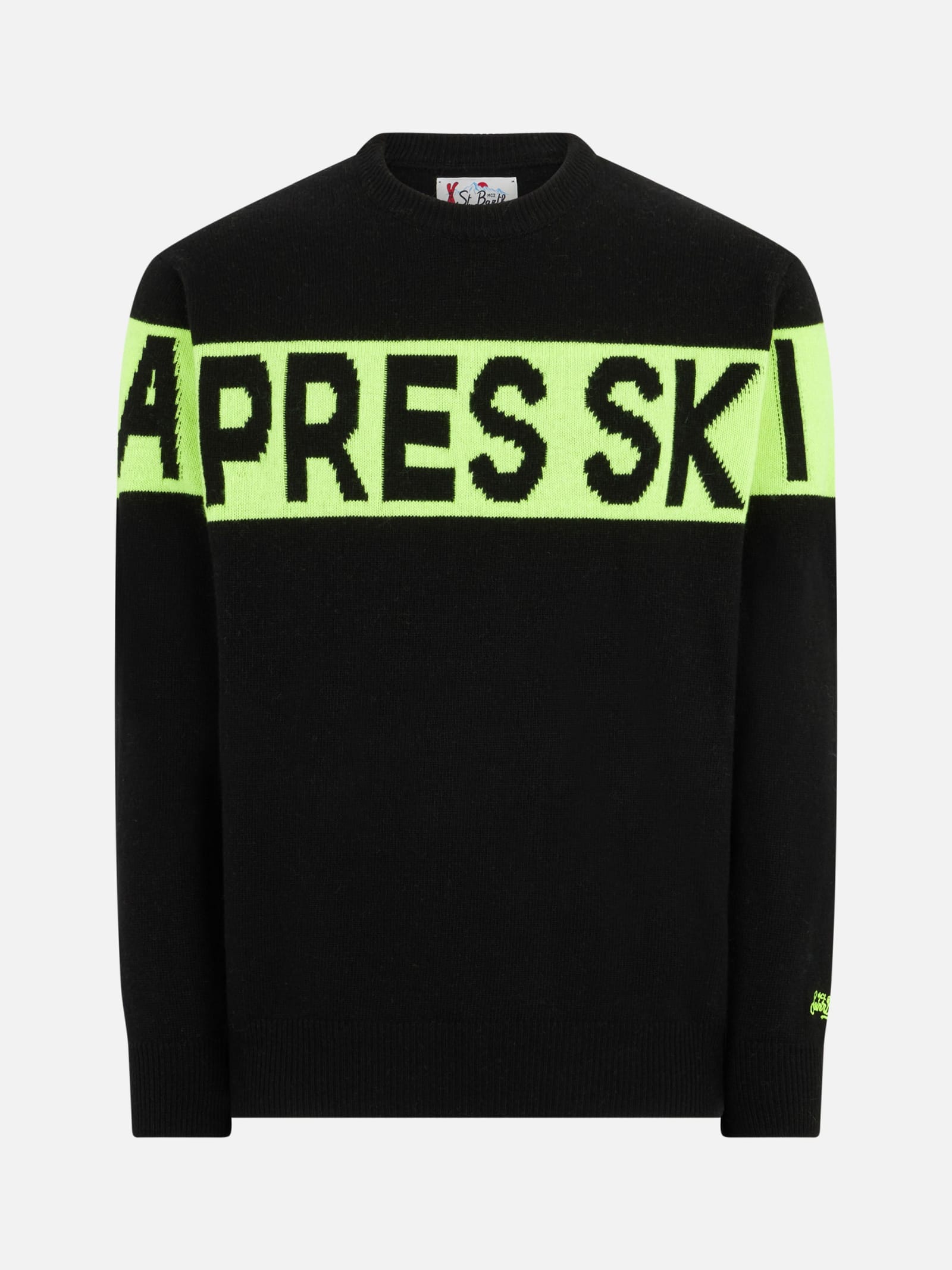 Shop Mc2 Saint Barth Man Crewneck Sweater With Après Ski Jacquard Print In Black