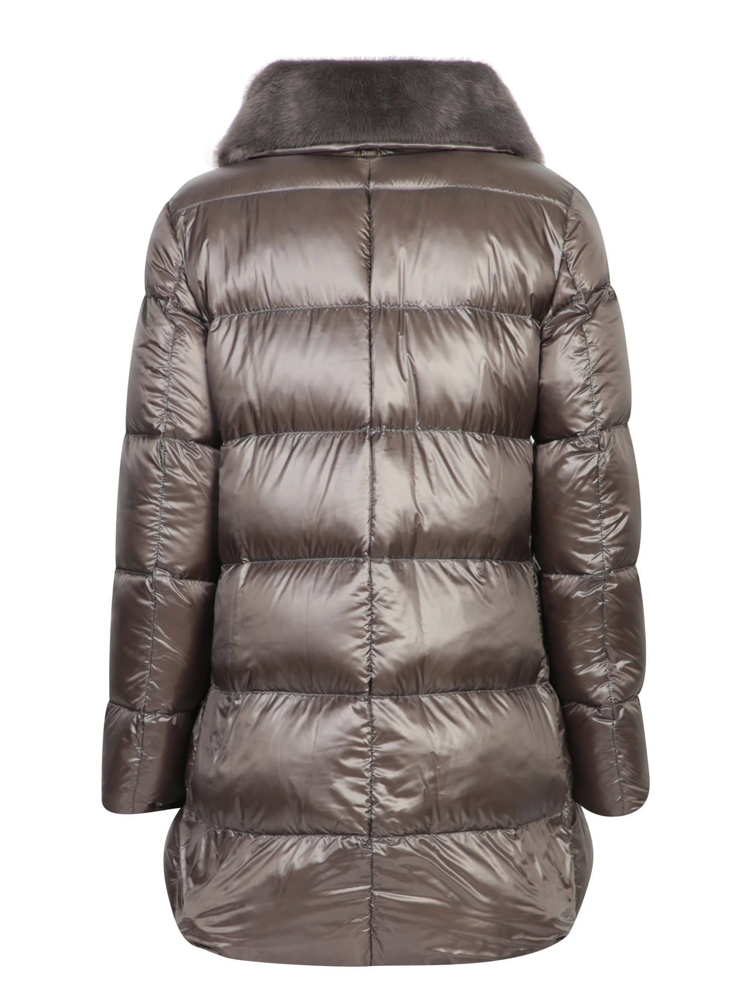 Shop Herno Ashape Nylon And Fur Grey Down Jacket