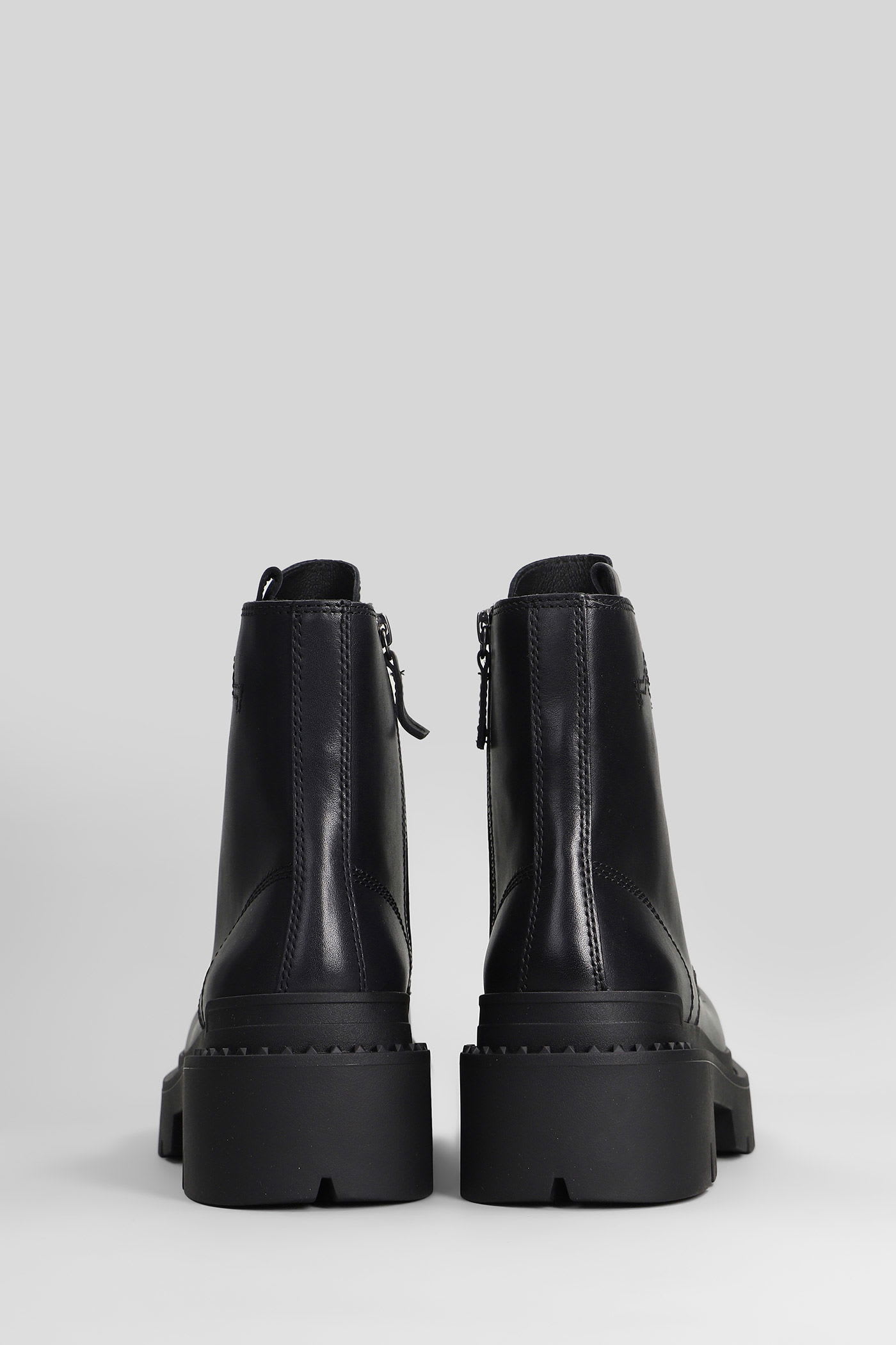 Ash Noah Combat Boots In Black Leather In Black