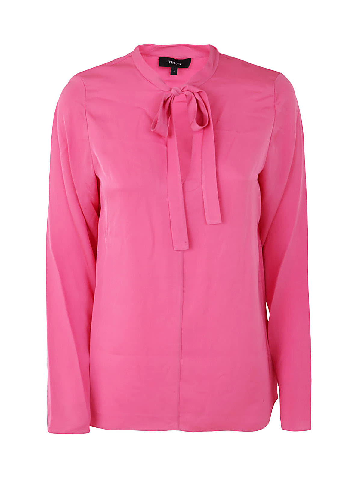 Theory Classic Silk Shirt With Knot In Pink Orchid