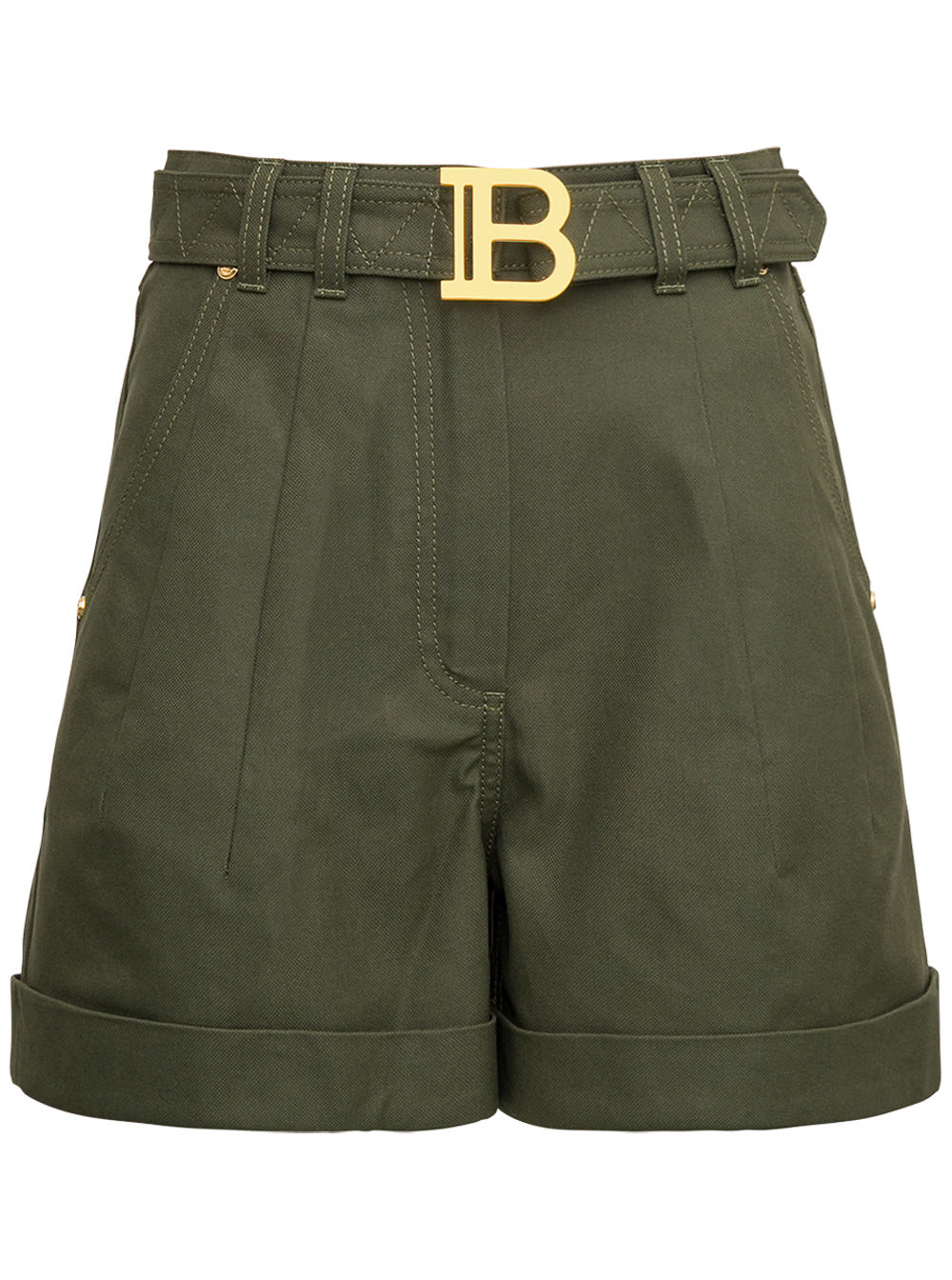 Balmain Belted Shorts In Arym Green Denim