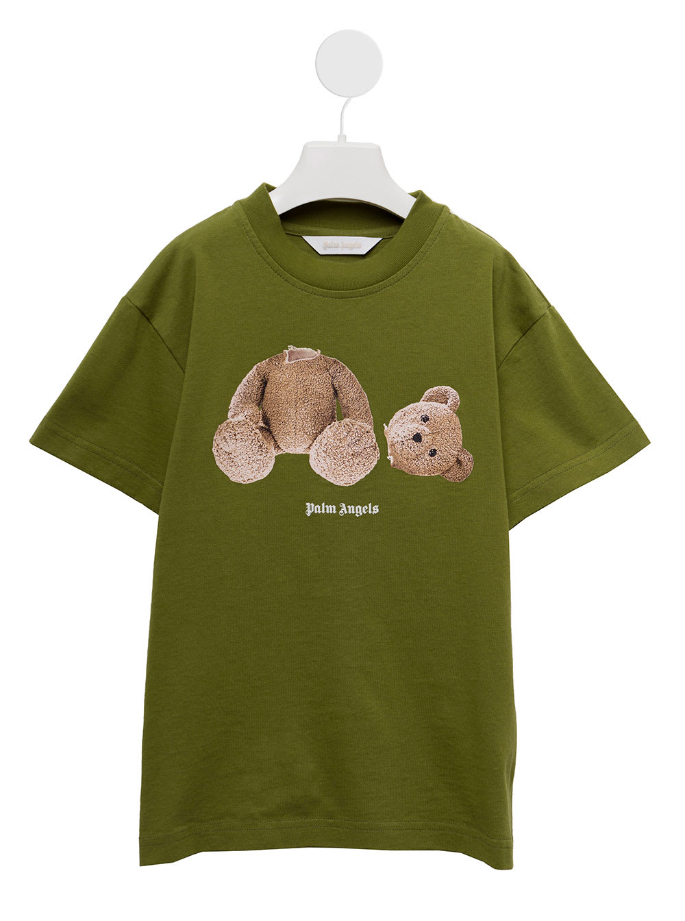 Palm Angels Kids Boys Green Cotton T-shirt With Bear Print