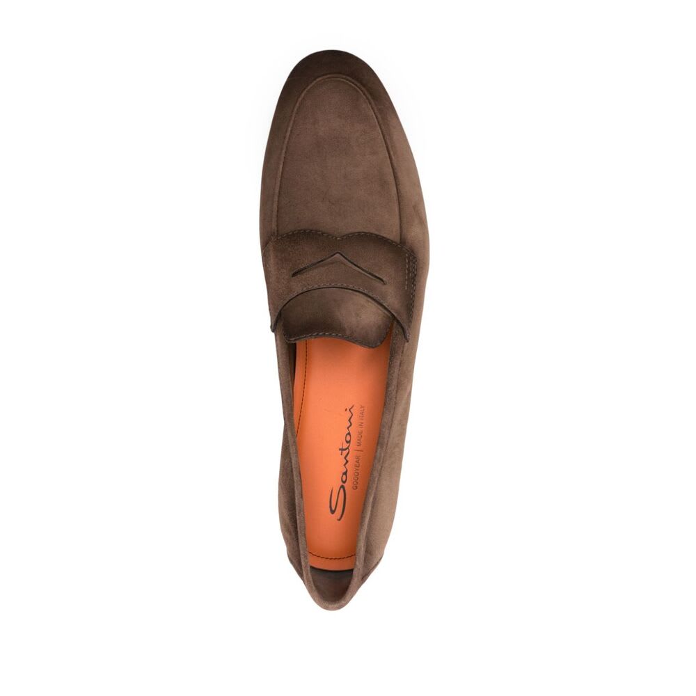 Santoni Suede Dousing Penny Loafers In Brown
