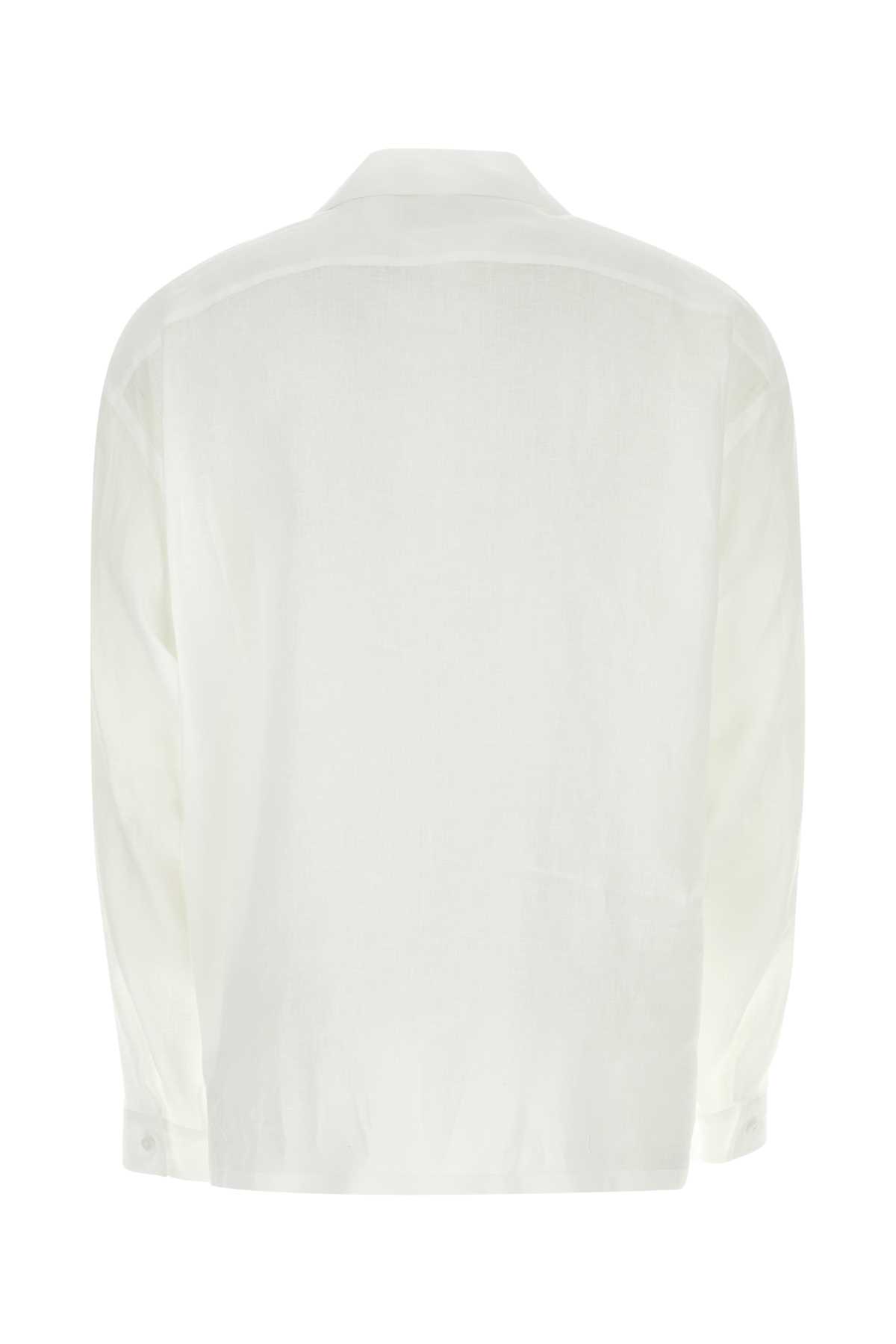 Shop Prada White Linen Shirt In Bianco