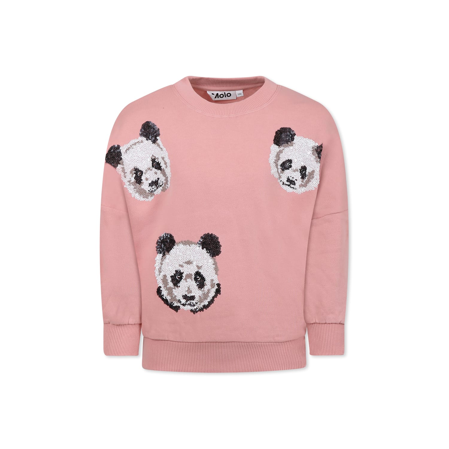 Molo Pink Sweatshirt For Girl With Panda In Pink