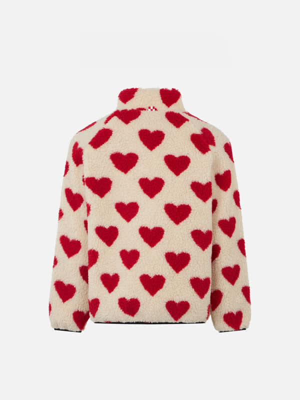 MC2 SAINT BARTH GIRL SHERPA JACKET WITH HEARTS PRINT