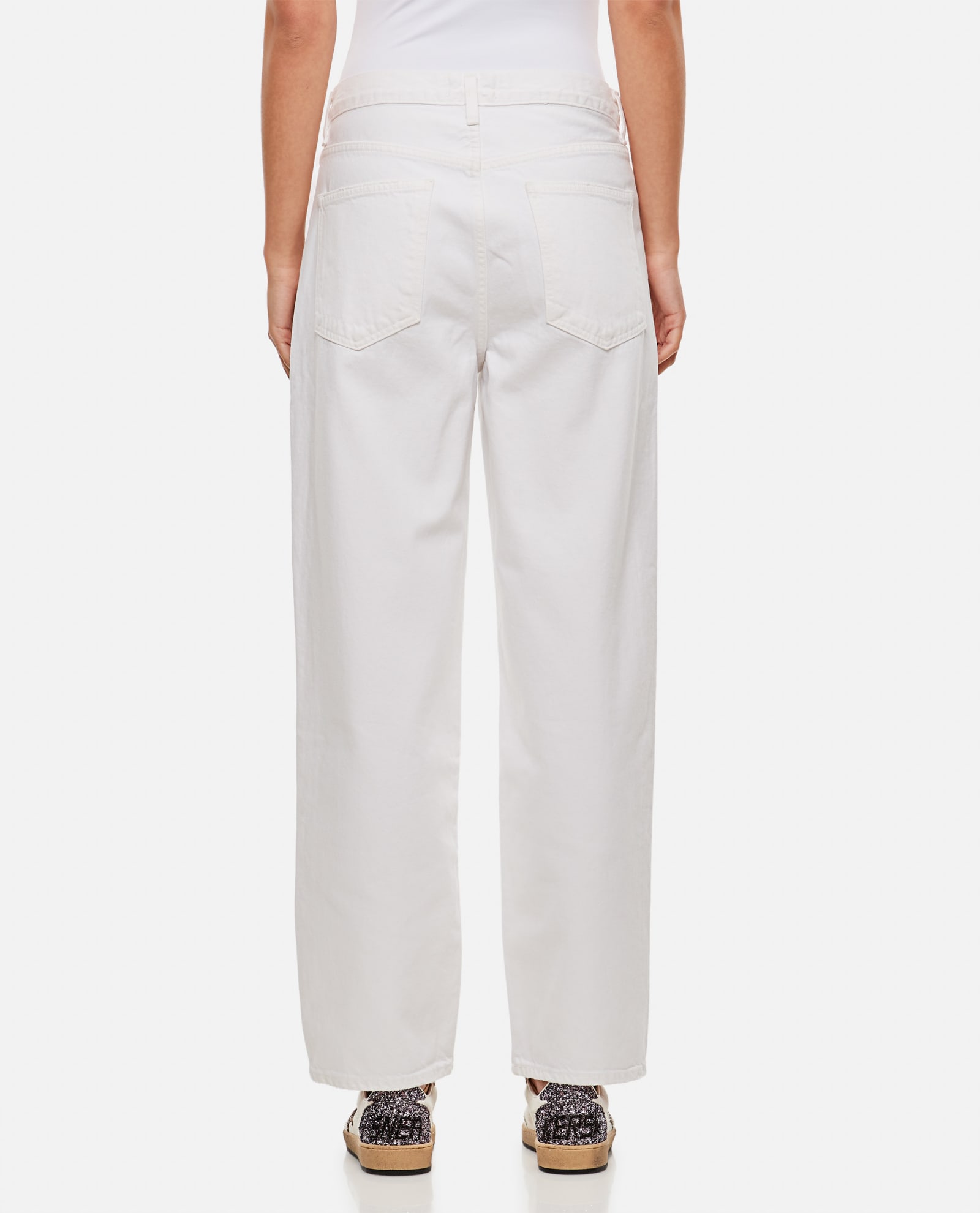 Shop Agolde Criss Cross Regular Denim Pants In White
