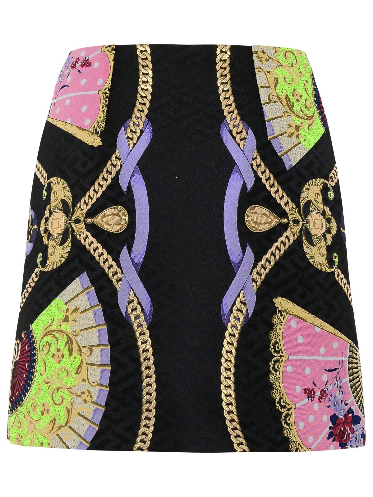Shop Versace Graphic Printed Buttoned Mini Skirt In Multicolour