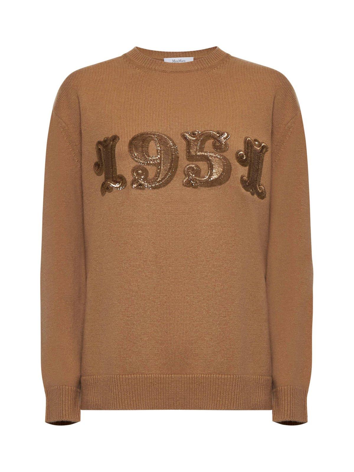 Shop Max Mara Plata Logo Embellished Crewneck Jumper In Brown