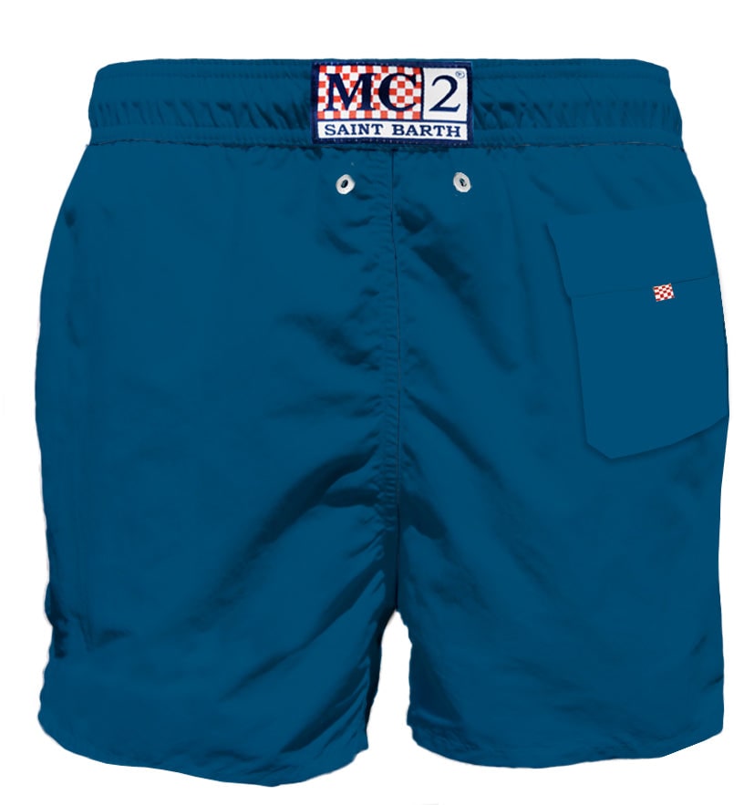 Shop Mc2 Saint Barth Blue Man Swim Shorts With Pocket