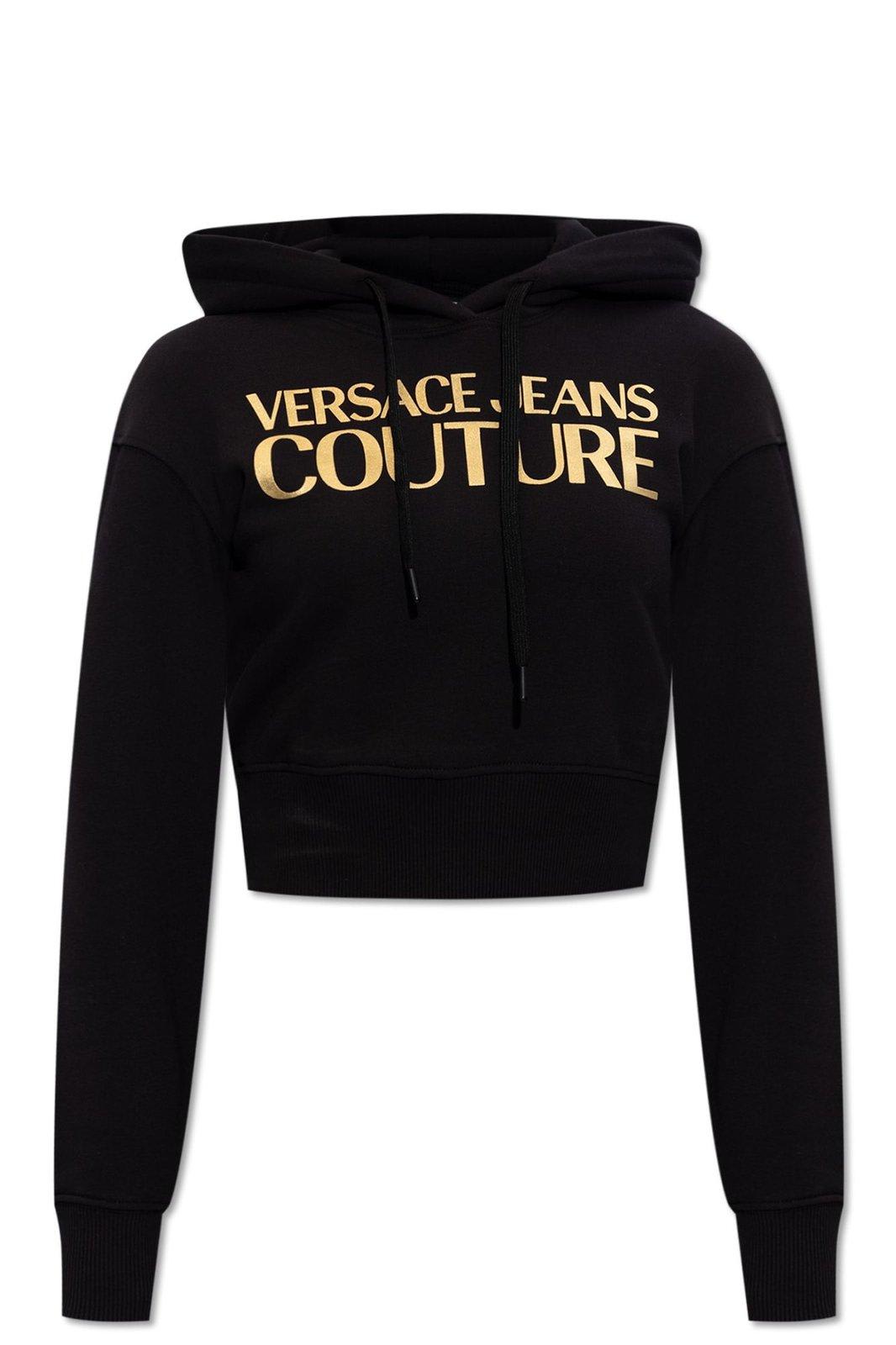 VERSACE JEANS COUTURE LOGO PRINT CROPPED HOODIE