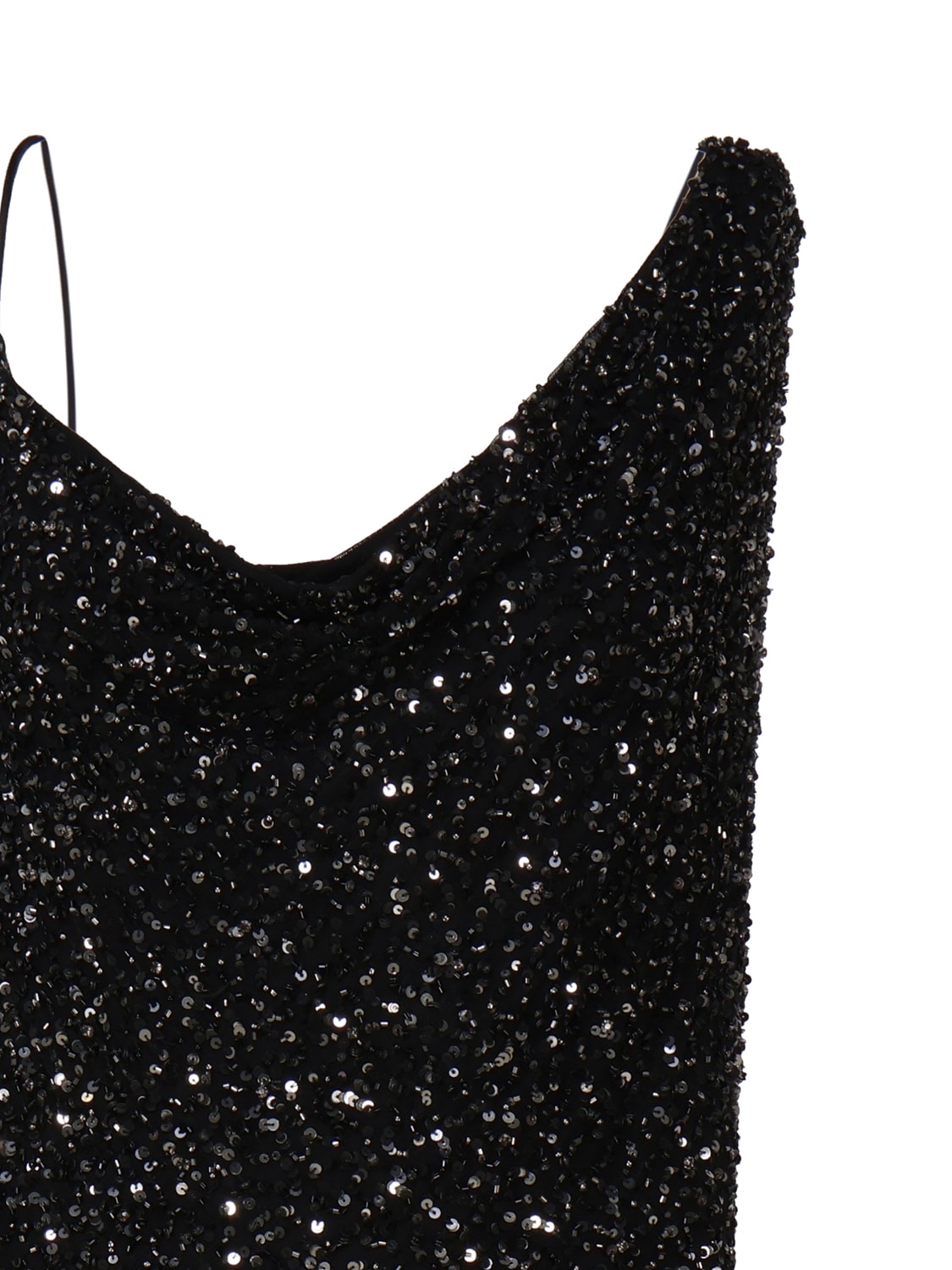 Shop Retroféte Long Dress In Paillettes And Nylon In Black