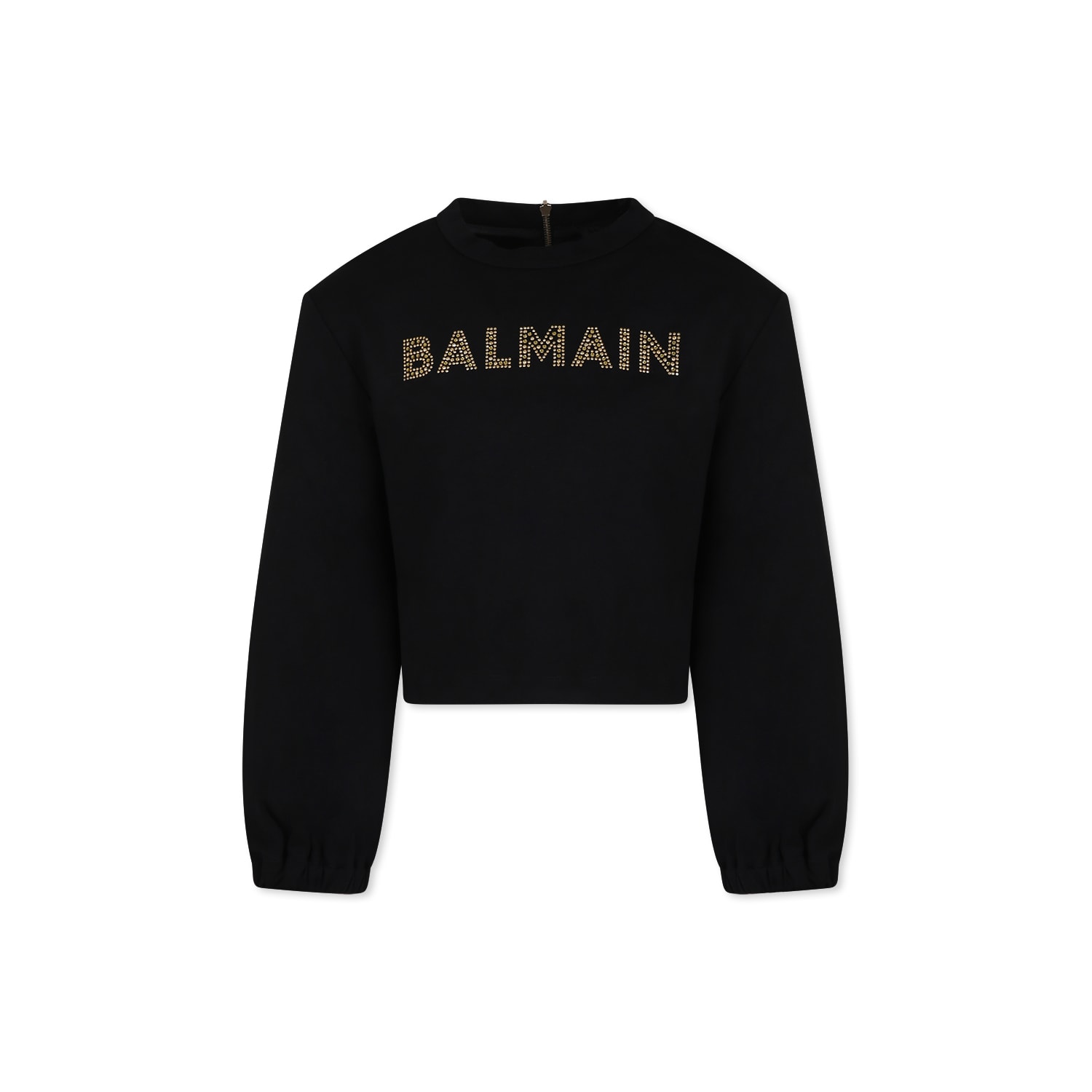 Balmain Kids' Black Crop Sweatshirt For Girl With Logo