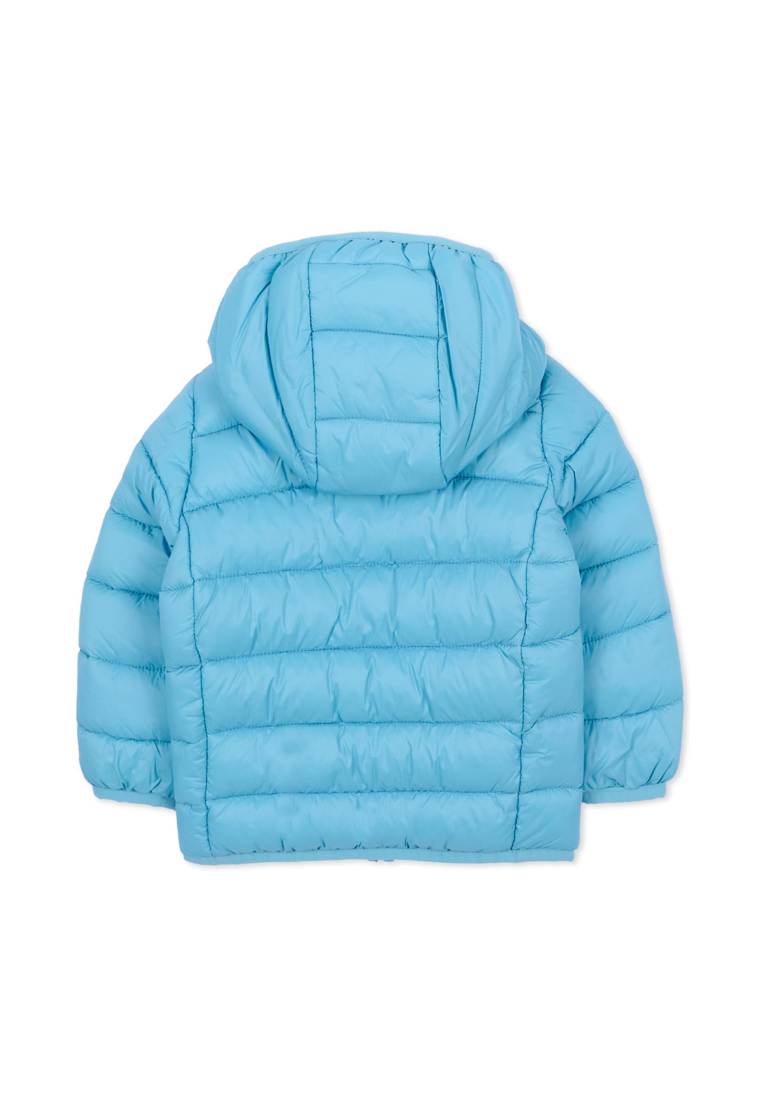 Save The Duck Light Blue Down Jacket For Baby Boy With Logo In Blue