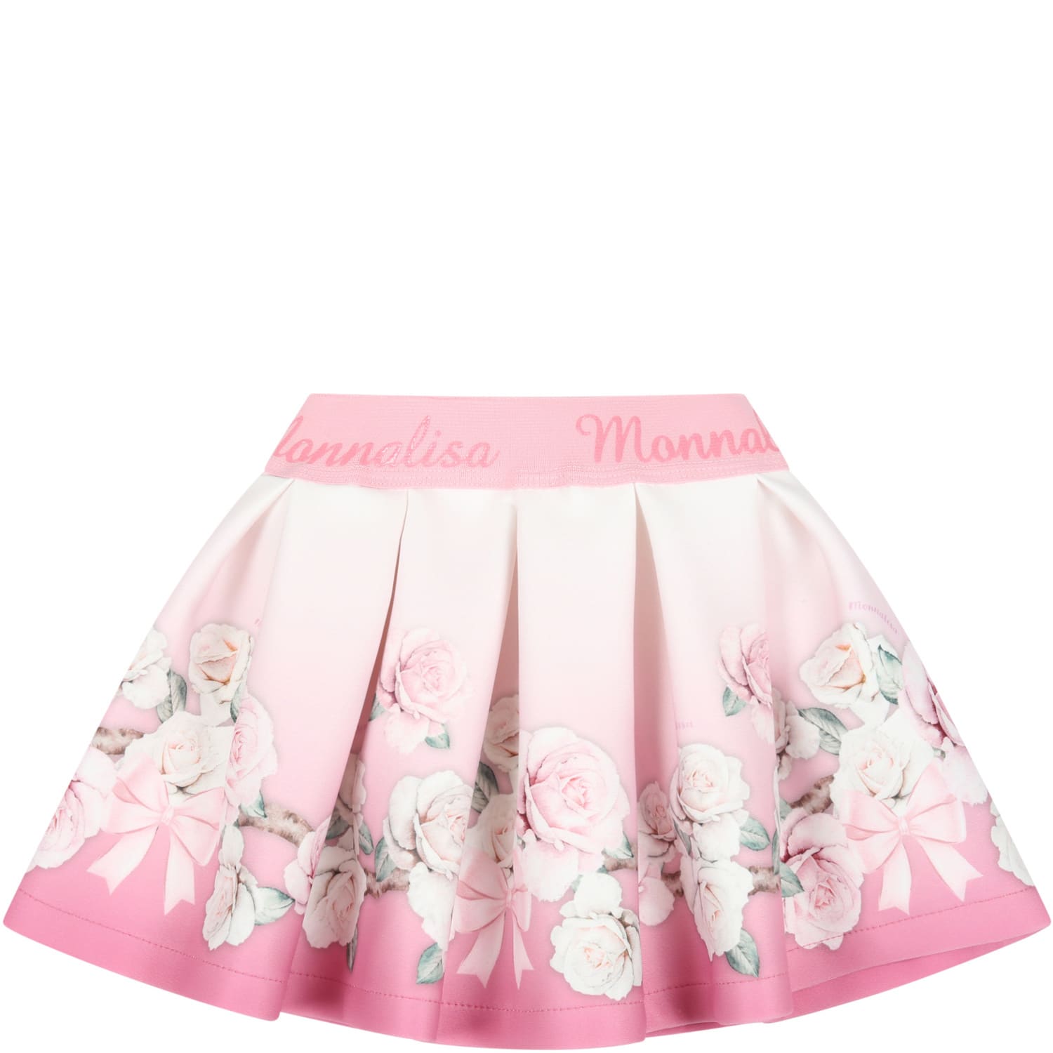 Monnalisa Pink Skirt For Baby Girl With Roses