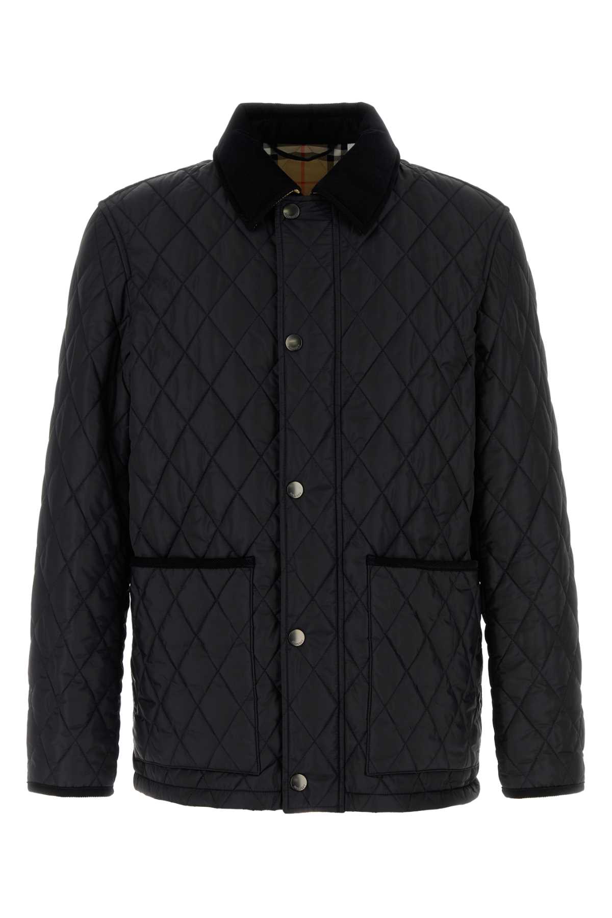 Burberry Diamond Quilted Jacket With Corduroy Collar In Blue
