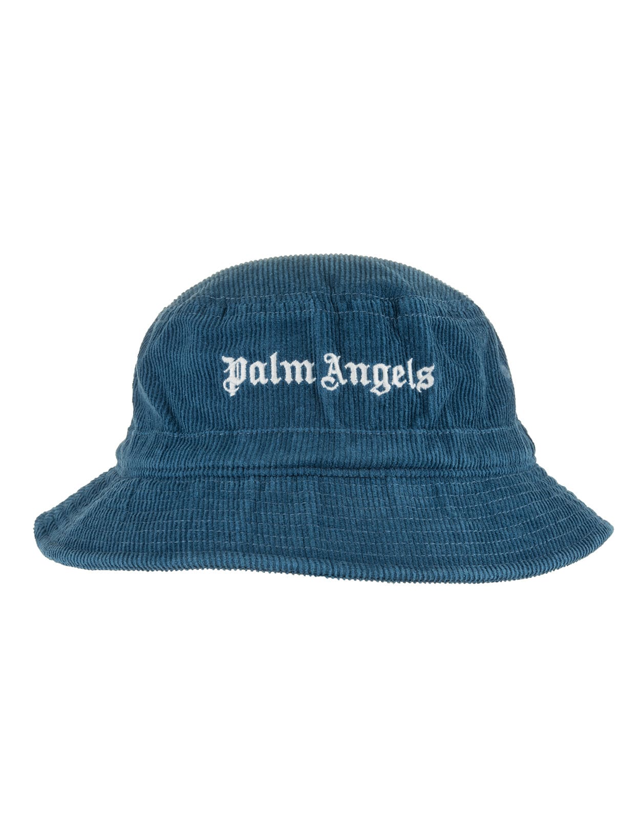 Palm Angels Woman Bucket Hat In Blue Corduroy With Logo