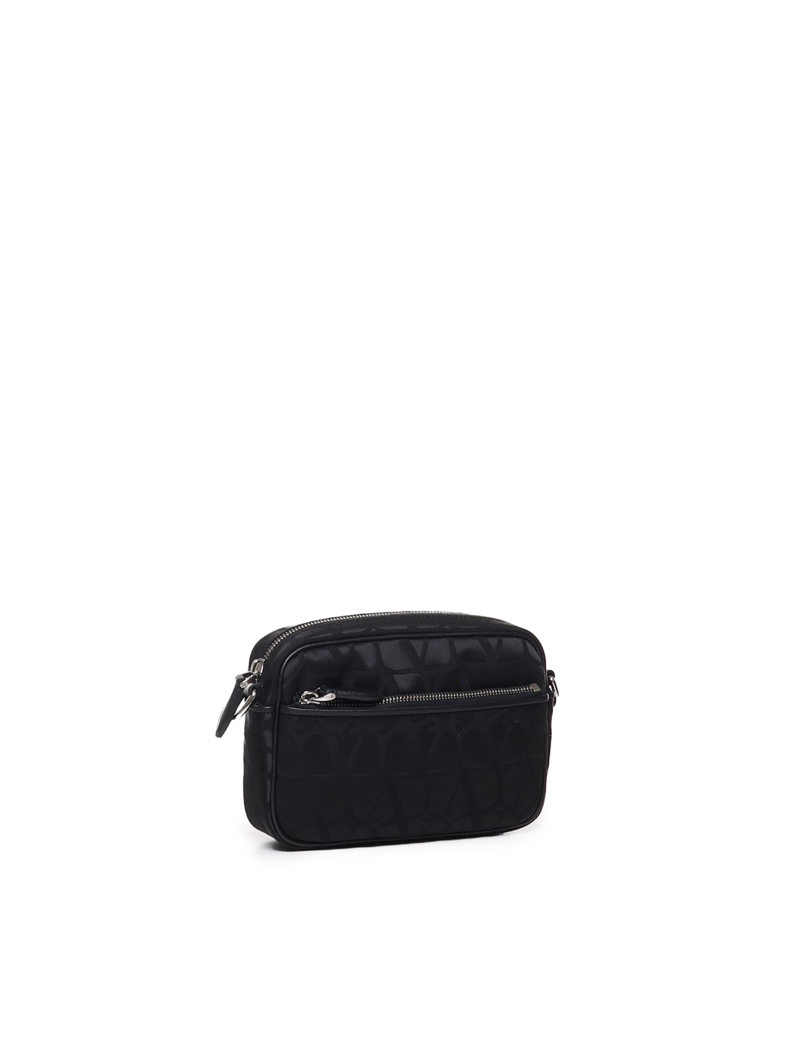 Shop Valentino Shoulder Bag In Toile Iconographe Technical Fabric With Leather Details In Black