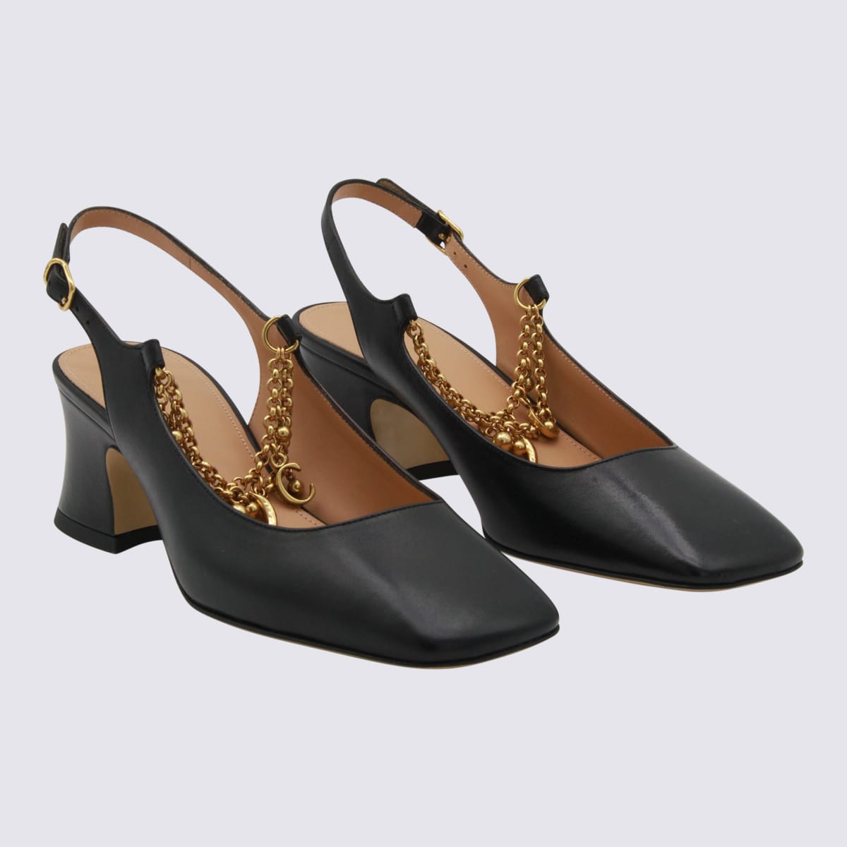 Chloé Charms 55 Chain-embellished Leather Pumps In Black
