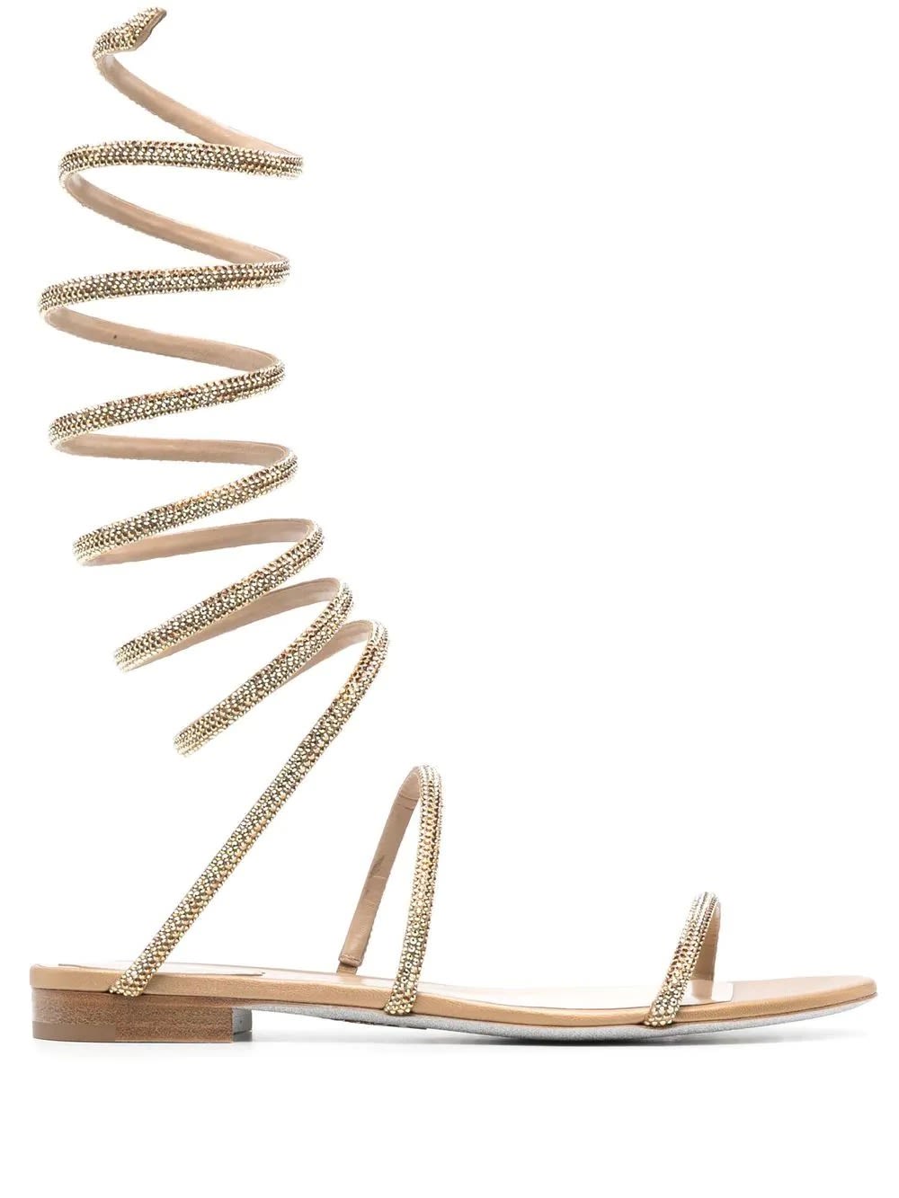 RENÉ CAOVILLA GOLD SUPERCLEO LOW SANDAL WITH CRYSTALS