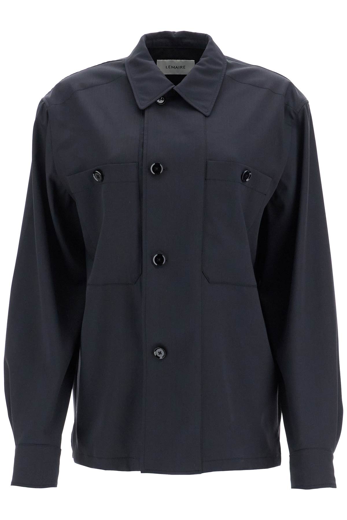 Shop Lemaire Double-breasted Twill Oversh In Jet Black (black)